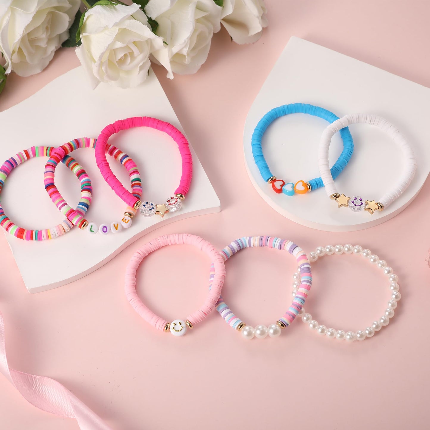 YALASOBA Colorful Smile Heart Star Bracelets Set | Y2K Beaded Jewelry