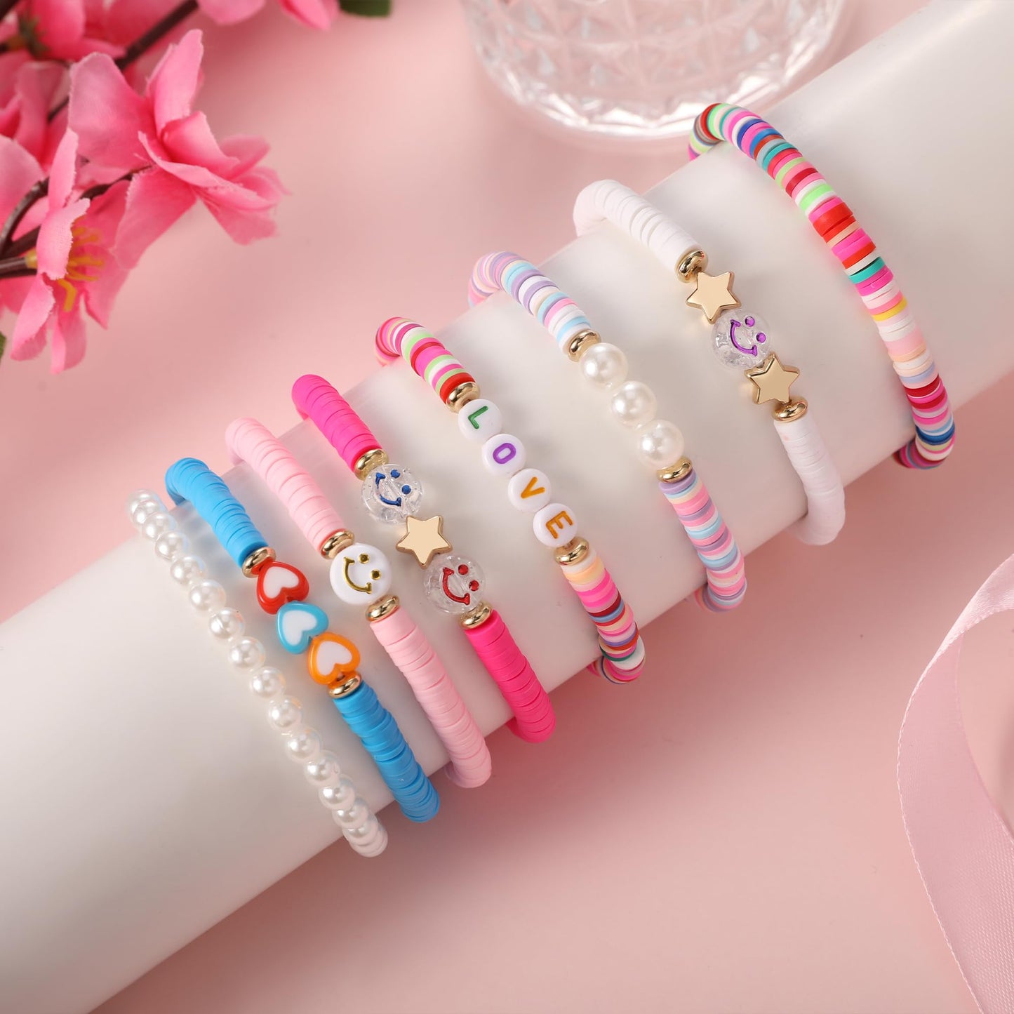 YALASOBA Colorful Smile Heart Star Bracelets Set | Y2K Beaded Jewelry