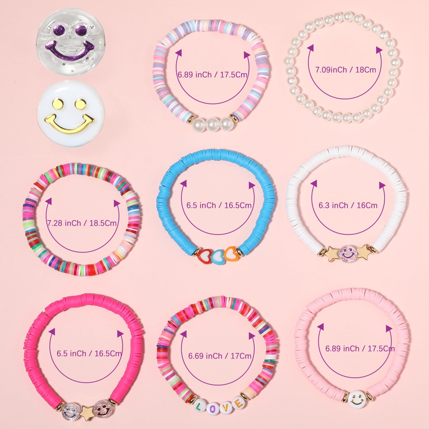 YALASOBA Colorful Smile Heart Star Bracelets Set | Y2K Beaded Jewelry
