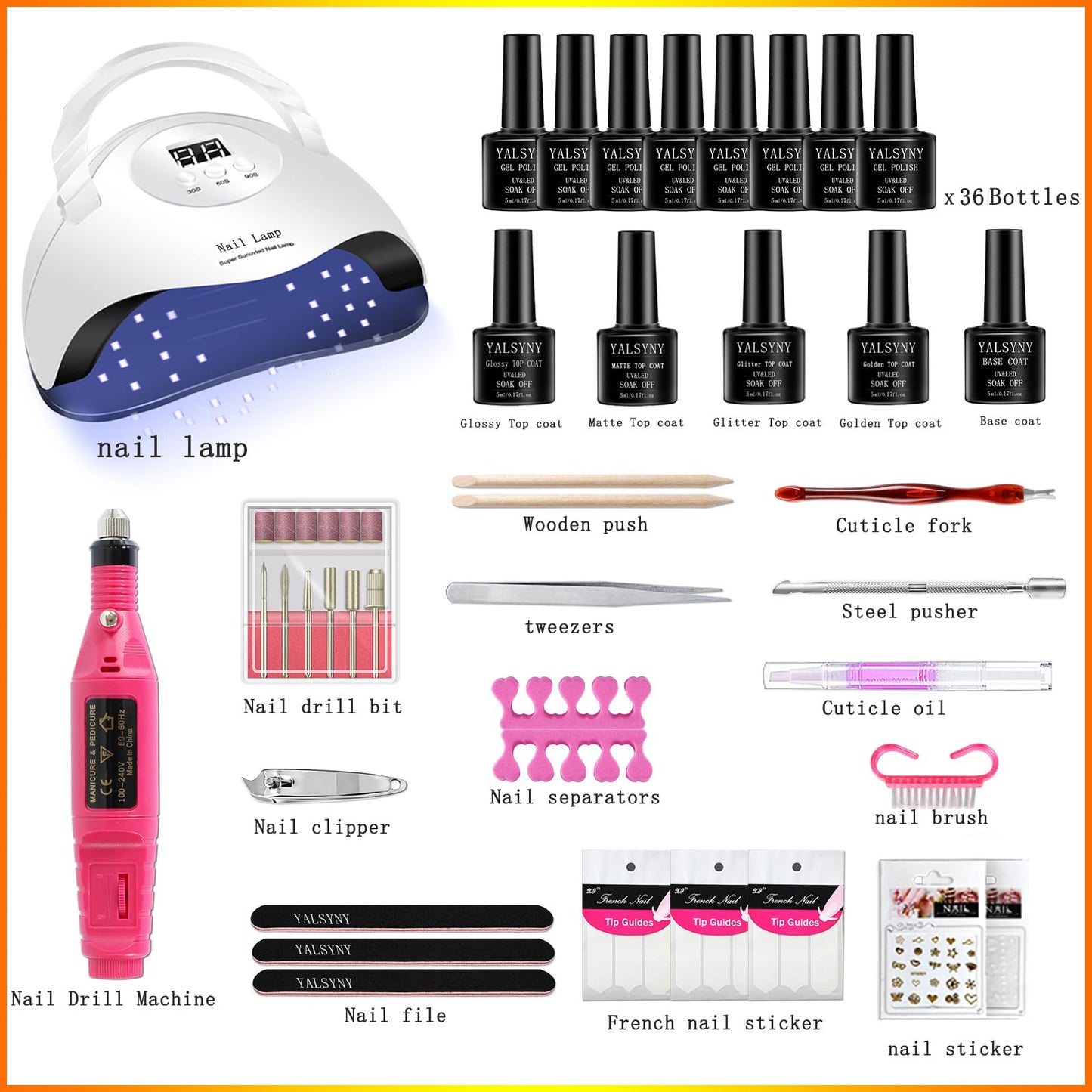 YALSYINY Gel Nail Polish Kit with UV Lamp and Drill Starter – 36 Colors