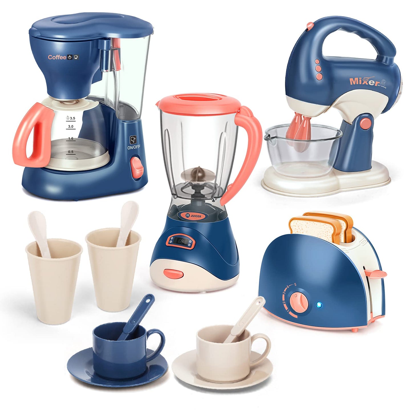 Yalujumb Pretend Play Kitchen Appliances Toy Set — Coffee Maker, Blender, Mixer & Toaster