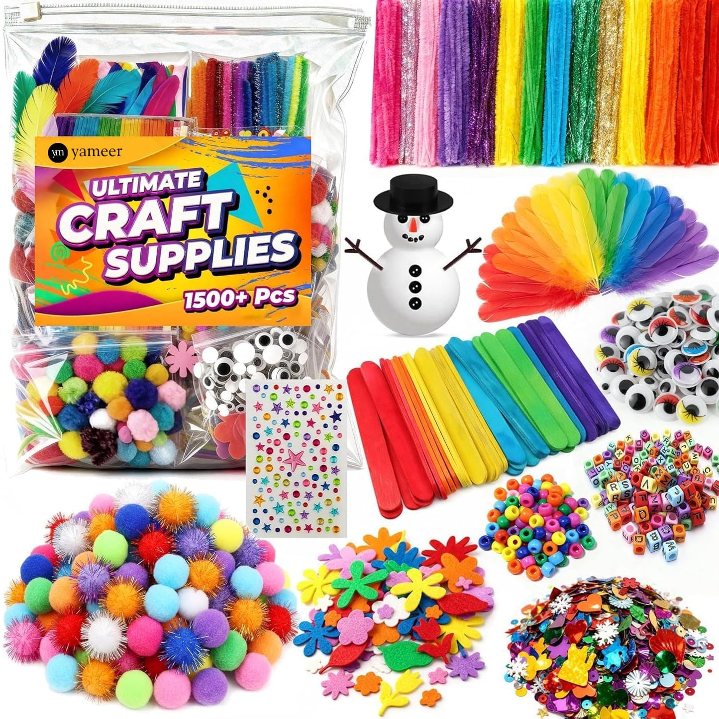 Yameer Arts & Crafts Supplies for Kids – All-in-One DIY Art Kit with 1500+ Pieces