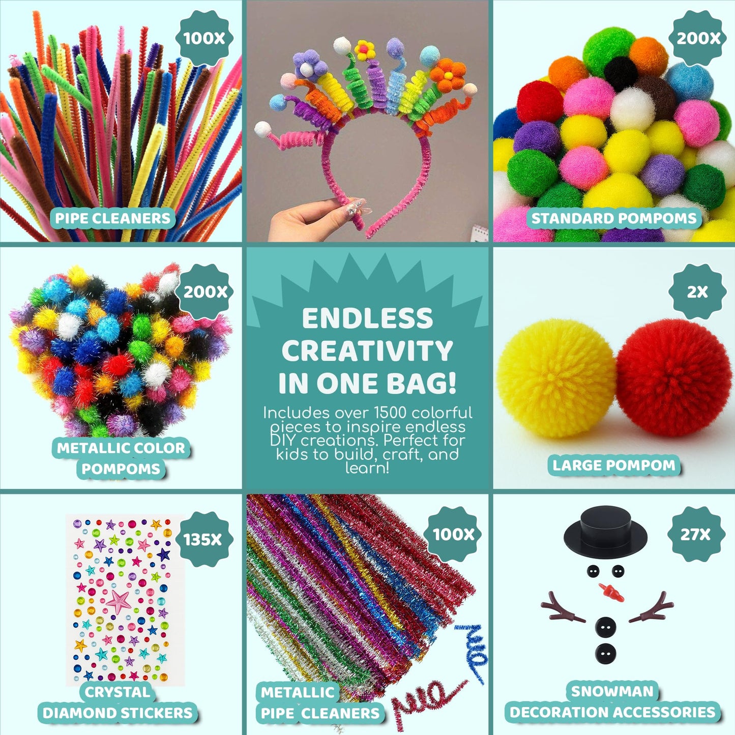 Yameer Arts & Crafts Supplies for Kids – All-in-One DIY Art Kit with 1500+ Pieces
