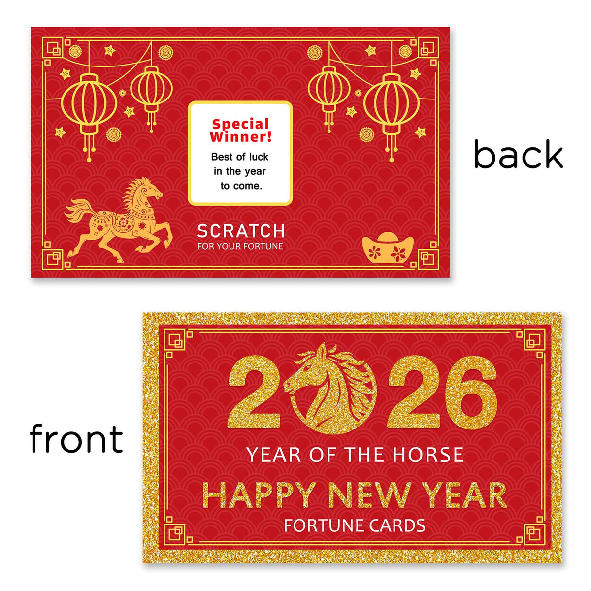 Yangmics Direct Chinese New Year 2026 Year of the Horse Scratch-Off Fortune Cards – 30 Count