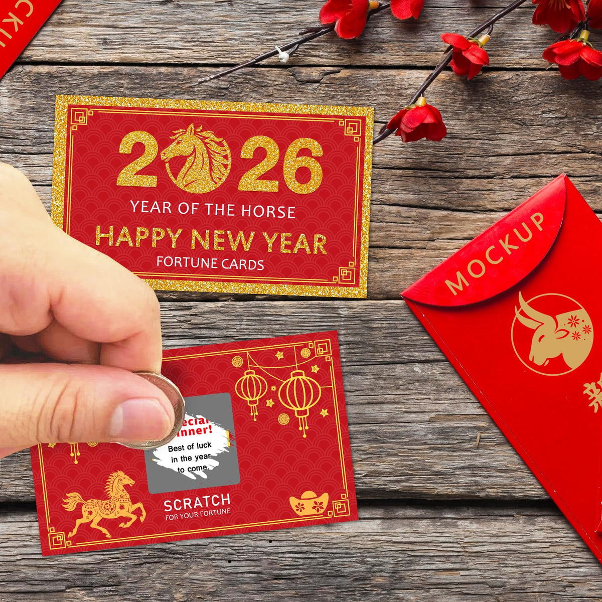 Yangmics Direct Chinese New Year 2026 Year of the Horse Scratch-Off Fortune Cards – 30 Count