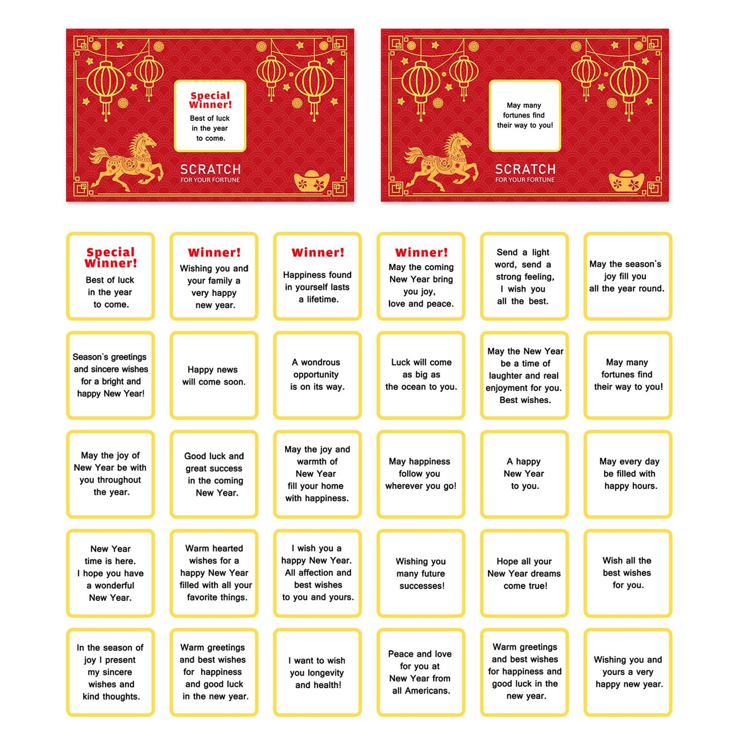 Yangmics Direct Chinese New Year 2026 Year of the Horse Scratch-Off Fortune Cards – 30 Count