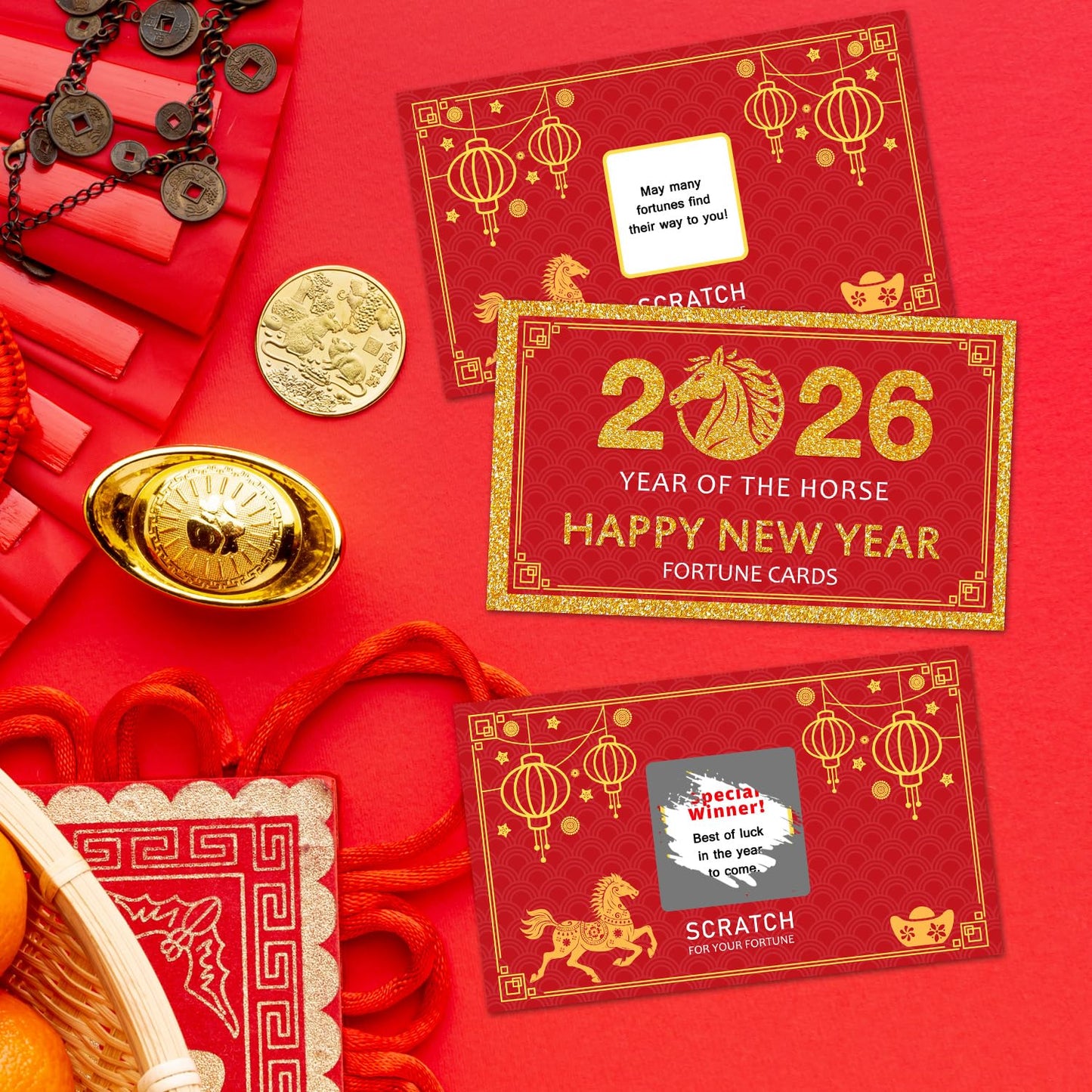 Yangmics Direct Chinese New Year 2026 Year of the Horse Scratch-Off Fortune Cards – 30 Count