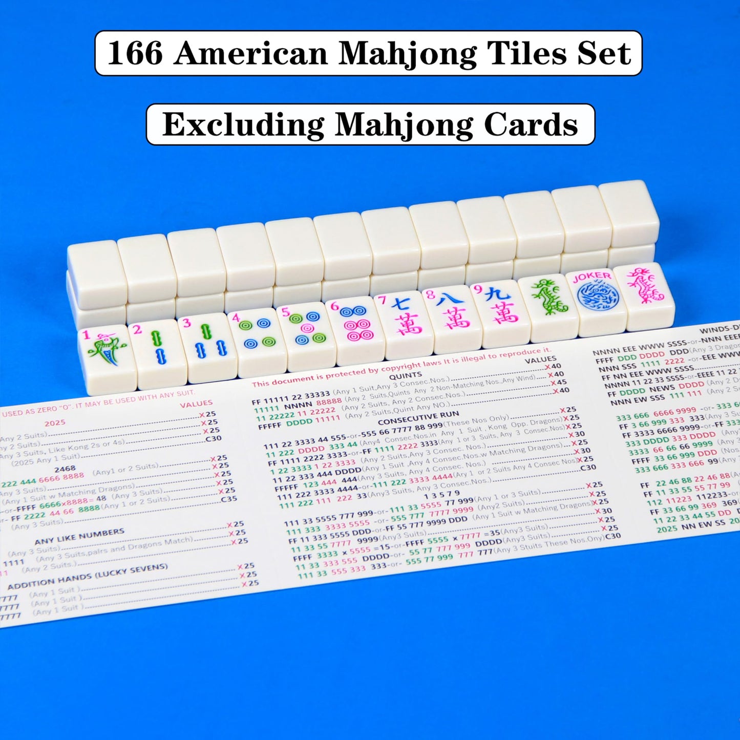 YANMEIYA American Mahjong Set 166 Tiles — 1.2-Inch Mahjong Game