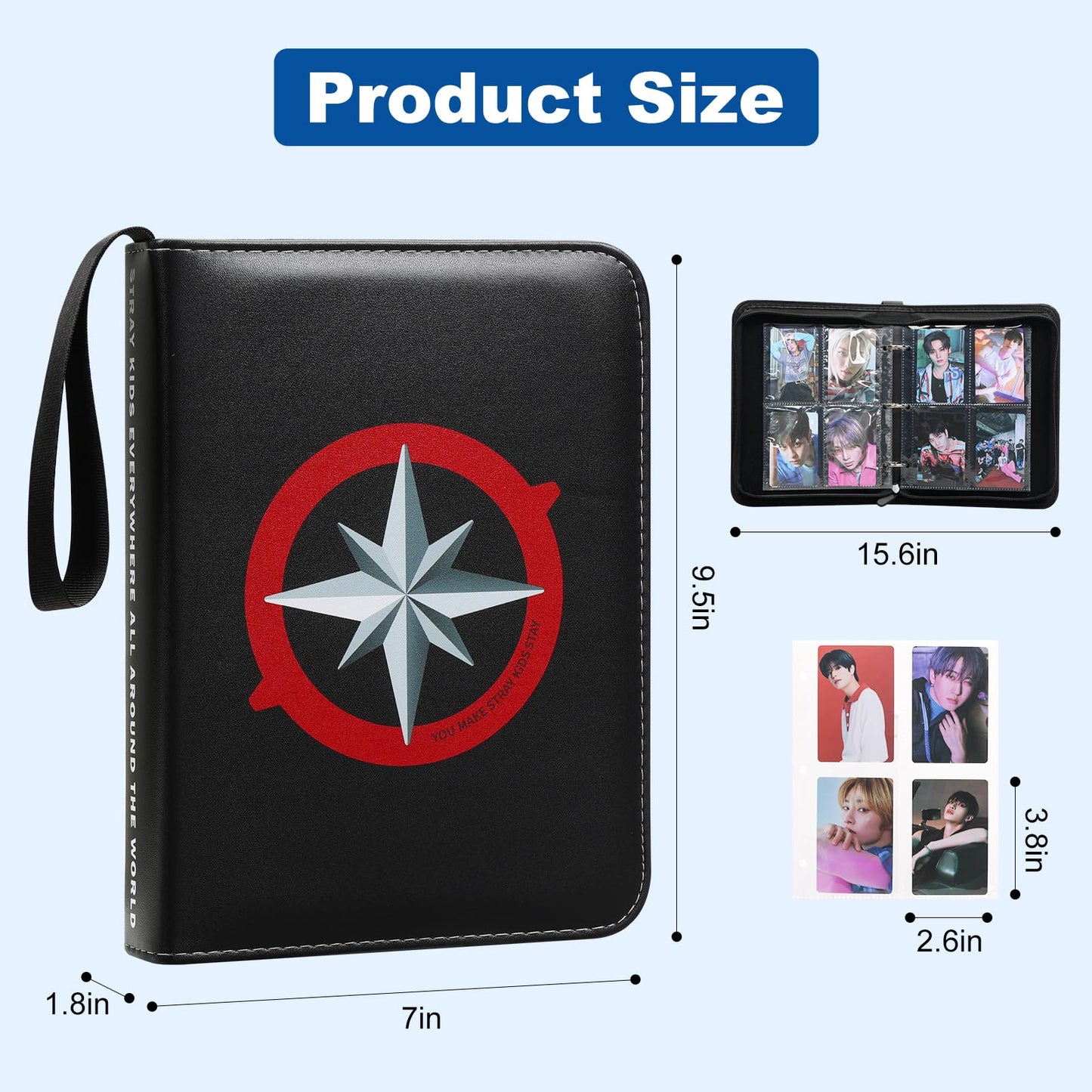 Yanmzmin Stray Photocards Binder — 400-Pocket PU Leather Photo Card Album for Stay Fans
