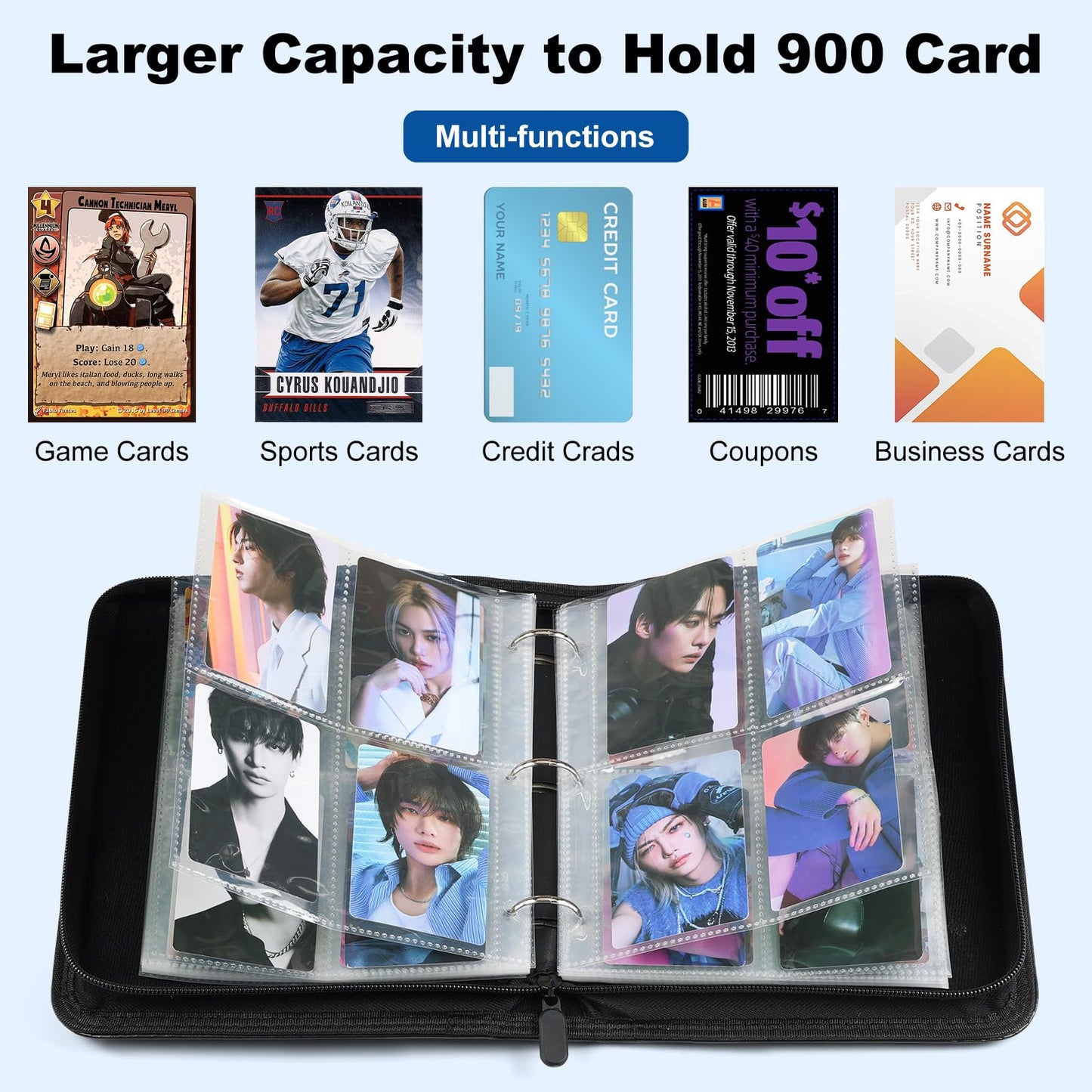 Yanmzmin Stray Photocards Binder — 400-Pocket PU Leather Photo Card Album for Stay Fans