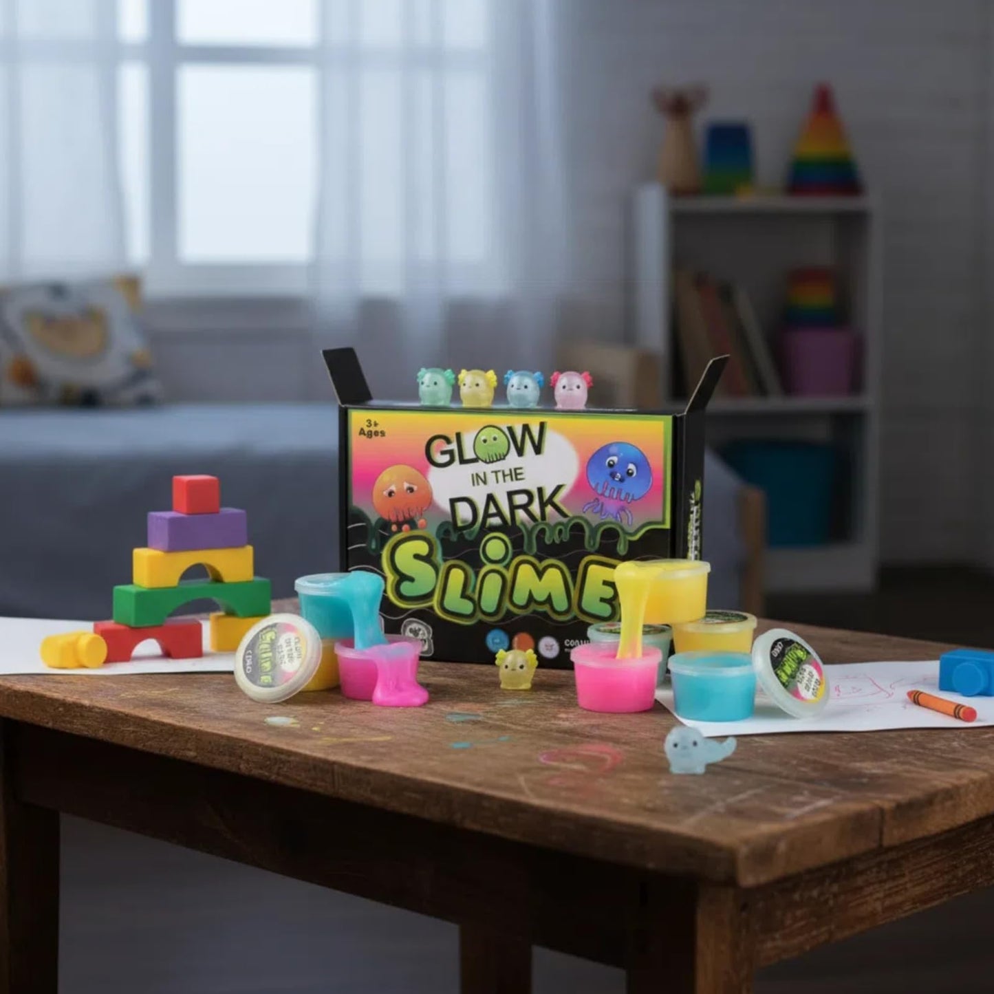 Yaobilei Glow in The Dark Slime Kit (12 Pack) with Axolotl Charms | Non-Toxic, Mess-Free Play