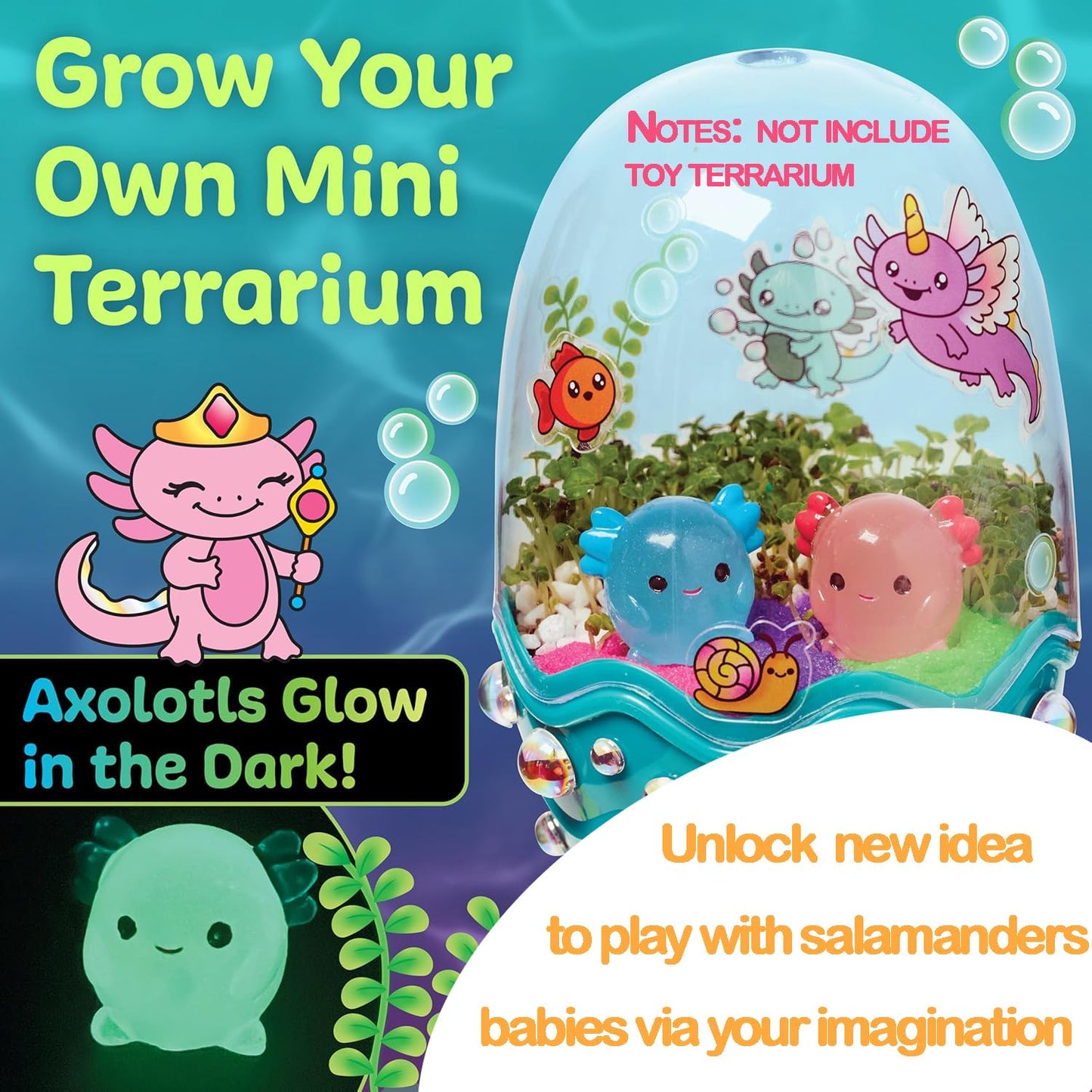 Yaobilei Glow in The Dark Slime Kit (12 Pack) with Axolotl Charms | Non-Toxic, Mess-Free Play