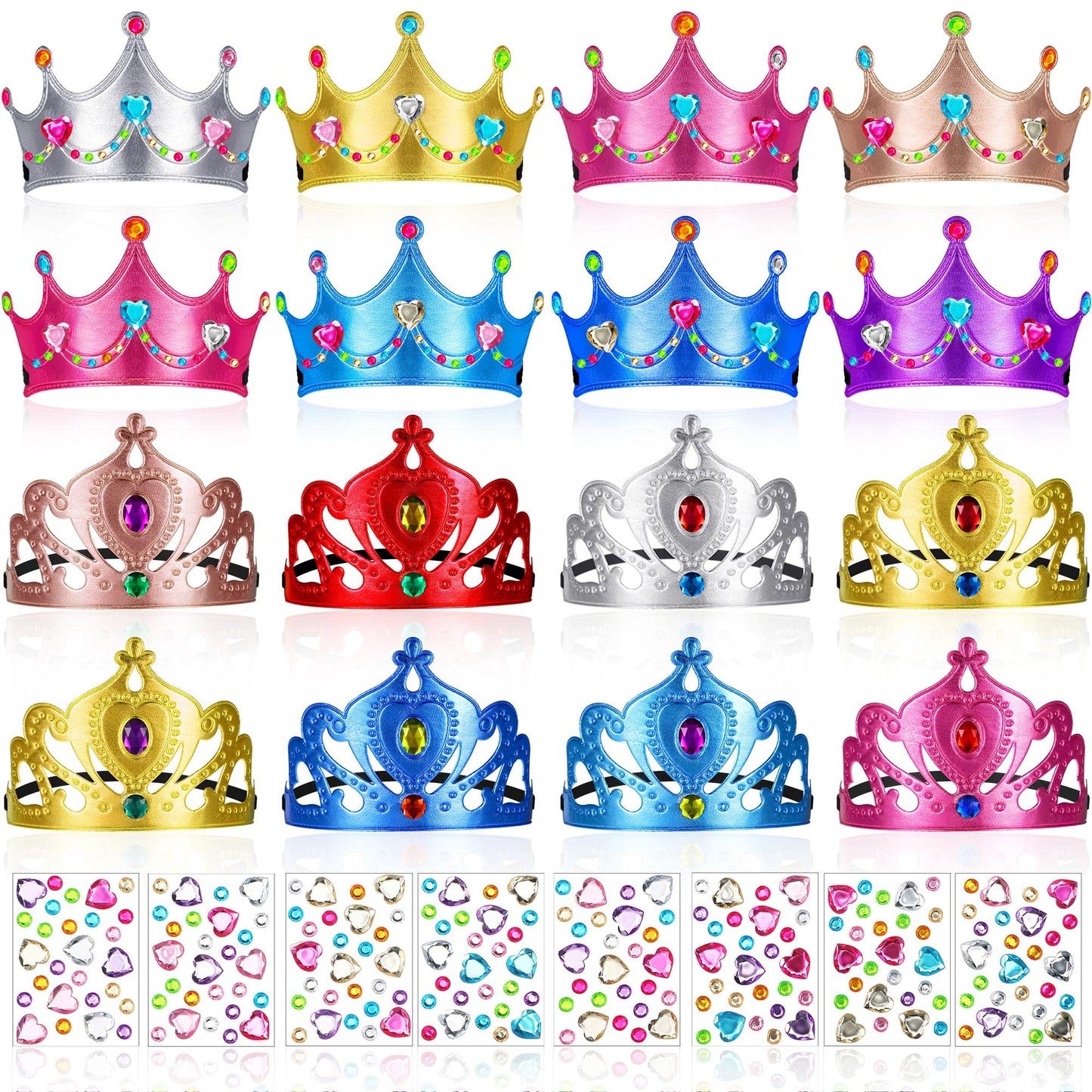 Yaomiao 44 Pcs Birthday Foam Crowns for Kids – DIY Princess Tiaras & Diamond Sticker Kit (Cute Style)