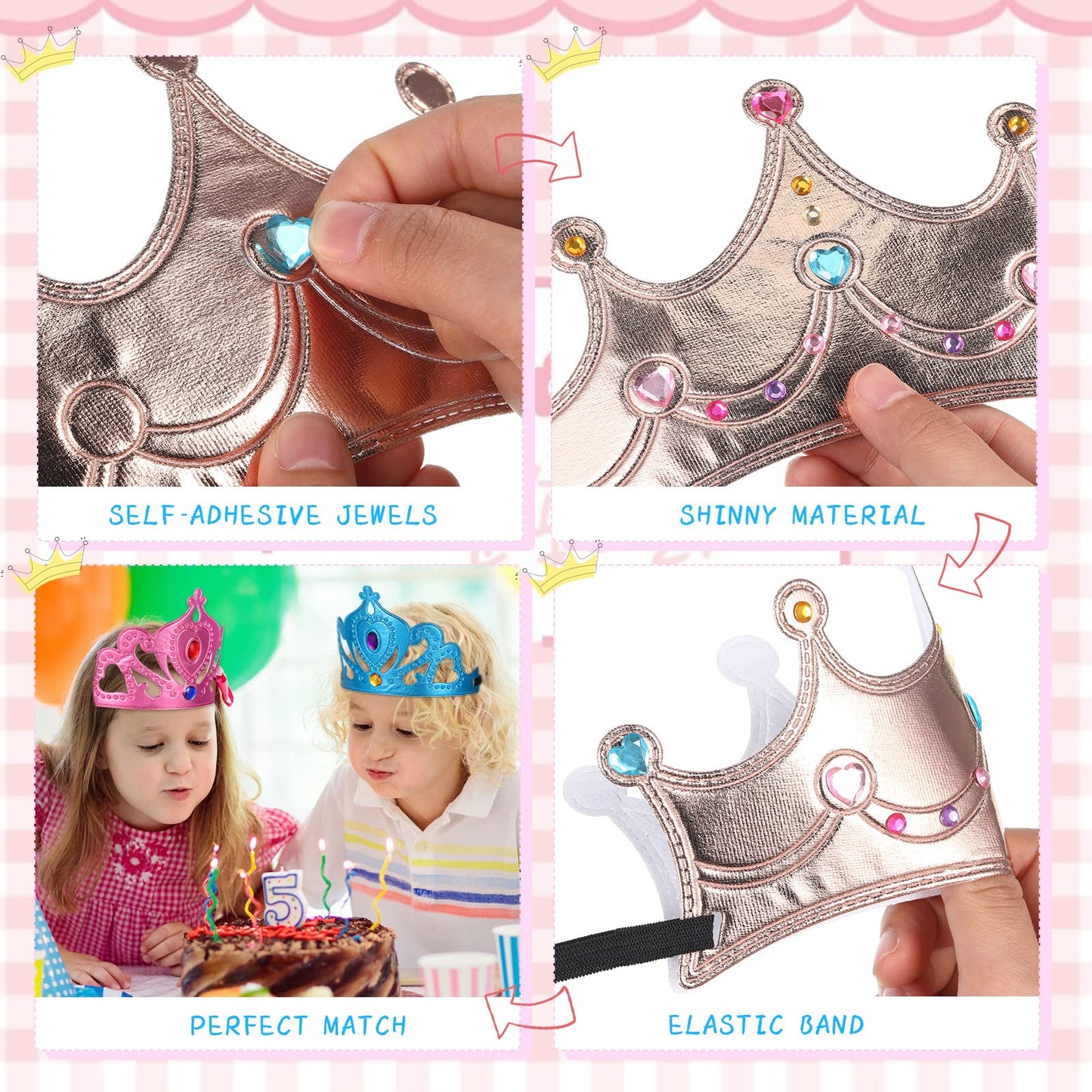 Yaomiao 44 Pcs Birthday Foam Crowns for Kids – DIY Princess Tiaras & Diamond Sticker Kit (Cute Style)