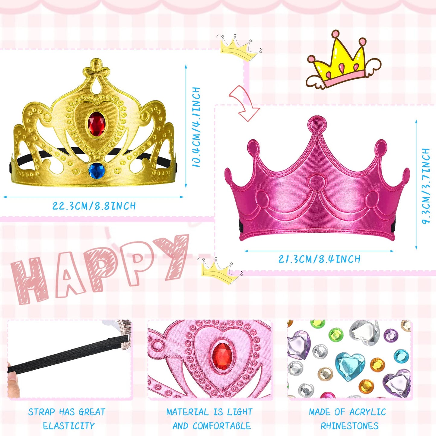 Yaomiao 44 Pcs Birthday Foam Crowns for Kids – DIY Princess Tiaras & Diamond Sticker Kit (Cute Style)