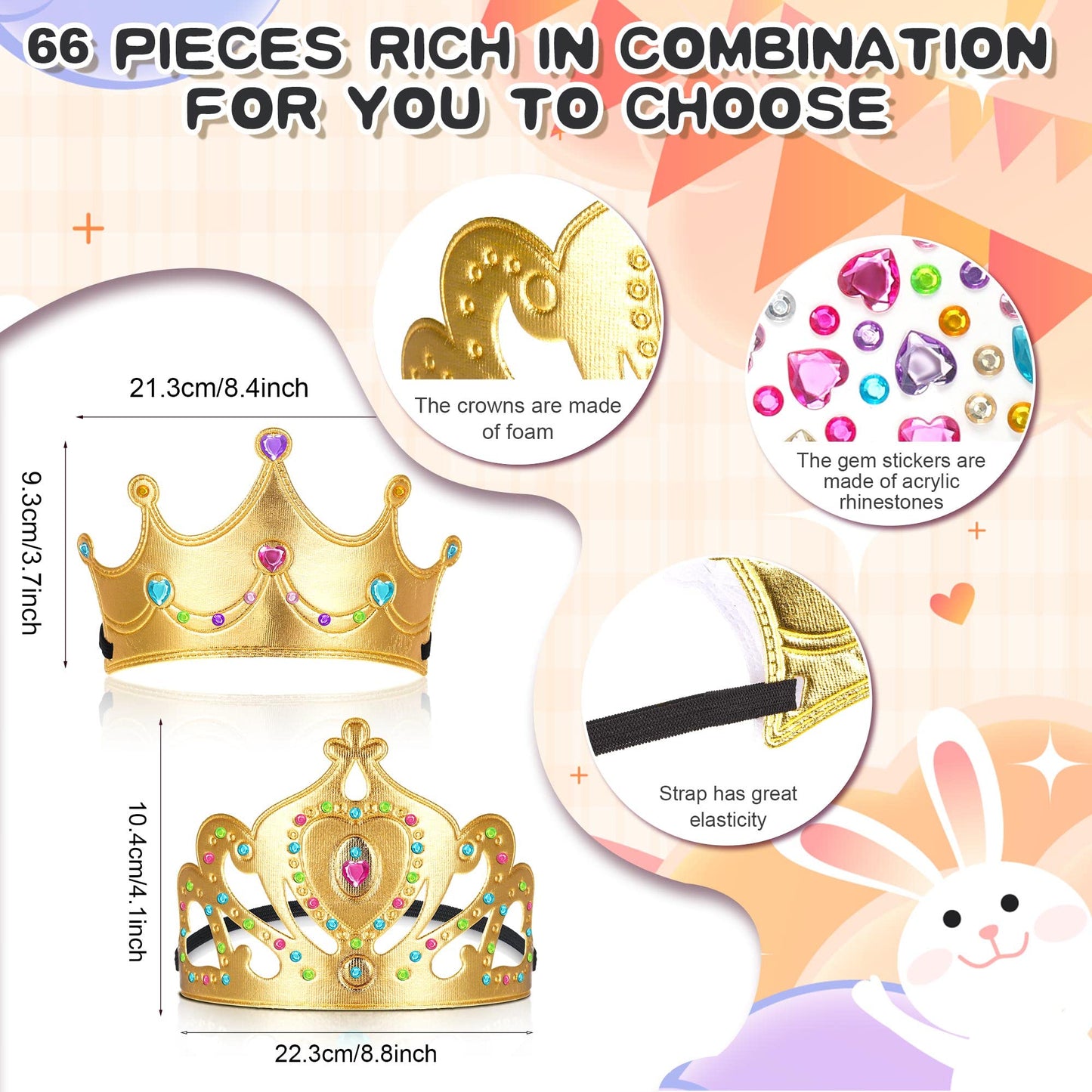 Yaomiao 66-Piece Foam Princess Tiaras DIY Crowns Kit – Gold