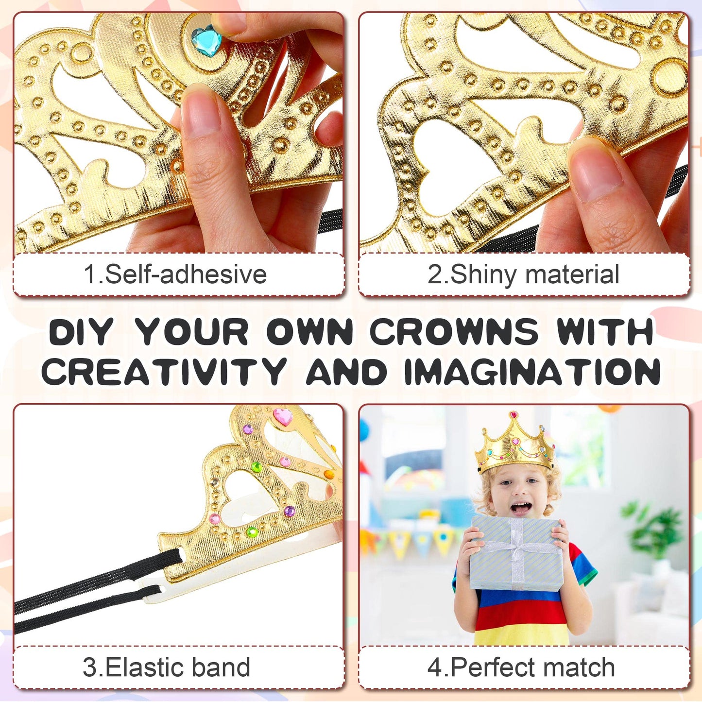 Yaomiao 66-Piece Foam Princess Tiaras DIY Crowns Kit – Gold