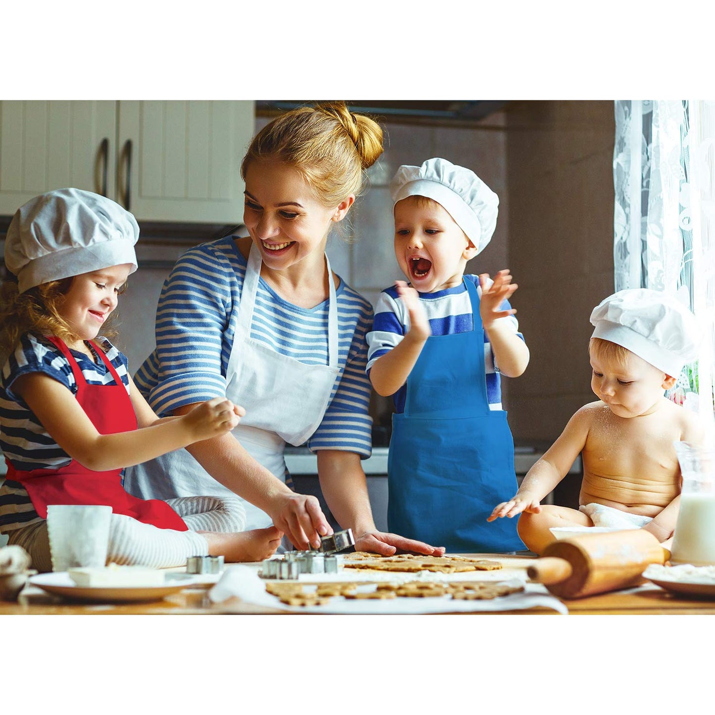 Yaomiao 4 Pack Kids Apron – Adjustable Chef Smock with Pocket (Ages 2–6) – Green, Orange, Red, Blue