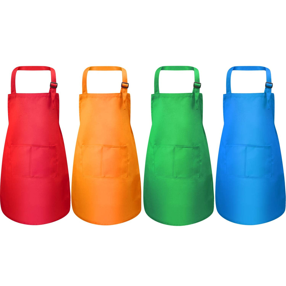 Yaomiao 4 Pack Kids Apron – Adjustable Chef Smock with Pocket (Ages 2–6) – Green, Orange, Red, Blue