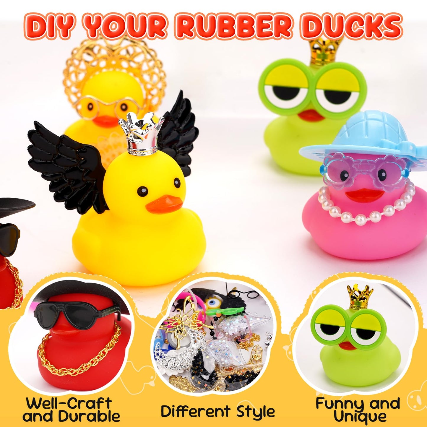 YAORISE 58Pcs Cute Rubber Duck Accessories Kit for 2-Inch Ducks – Hats, Glasses & More