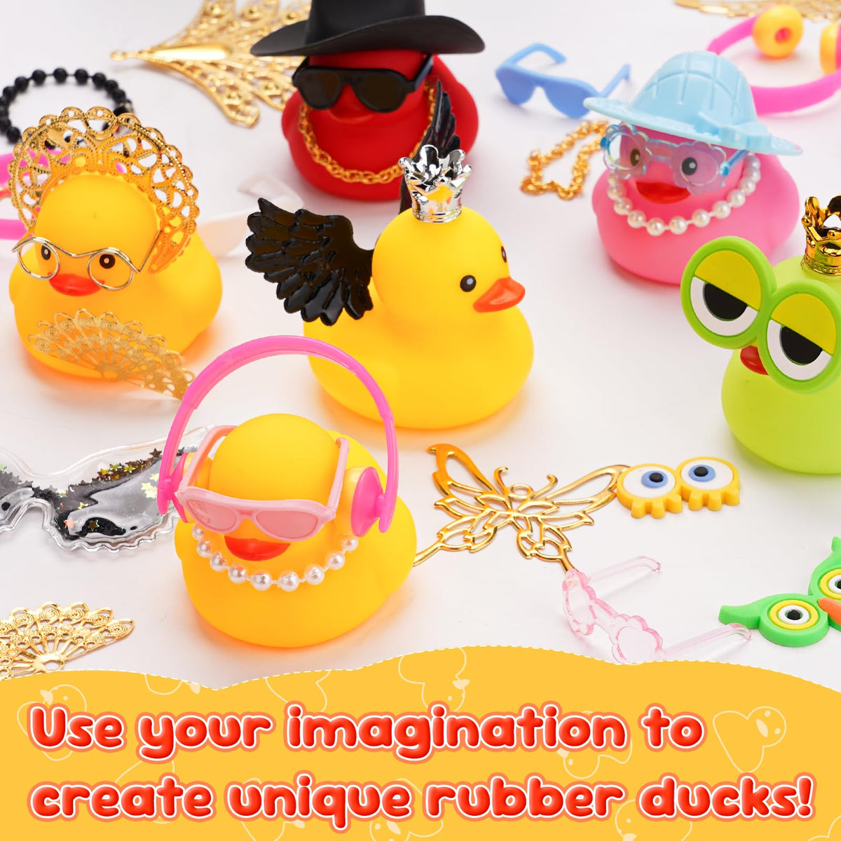 YAORISE 58Pcs Cute Rubber Duck Accessories Kit for 2-Inch Ducks – Hats, Glasses & More