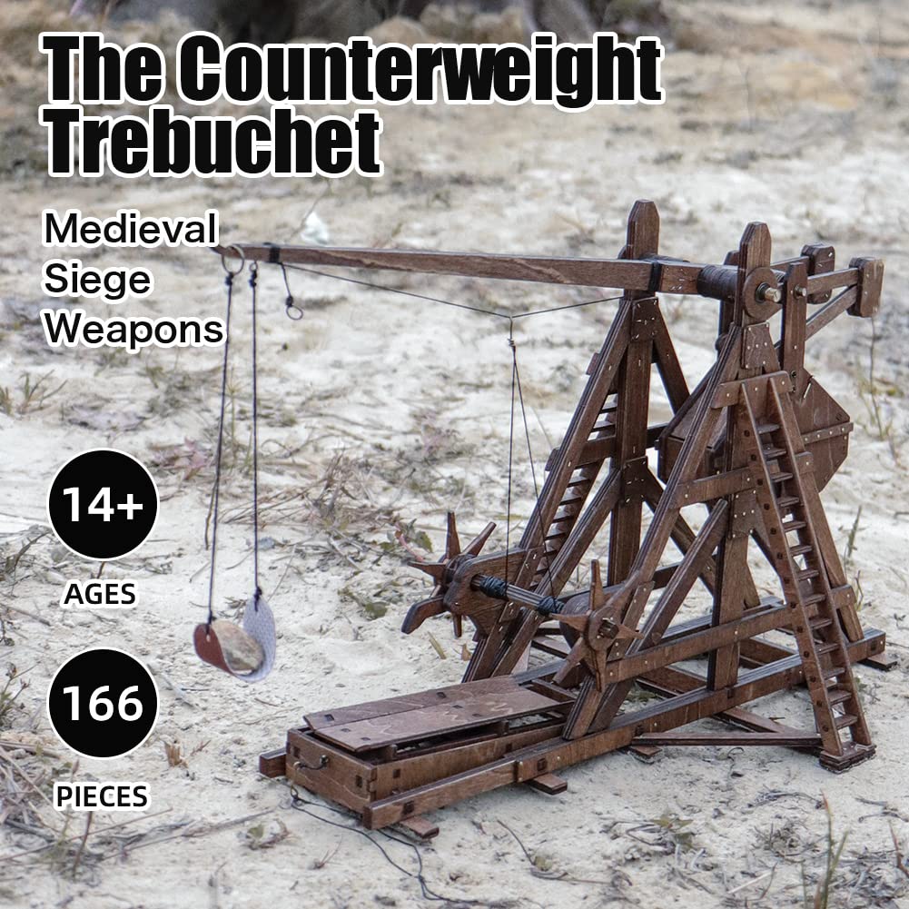 YAQUMW MINI Counterweight Trebuchet – Wooden DIY Tabletop Model Kit for Adults | Medieval Siege Puzzle