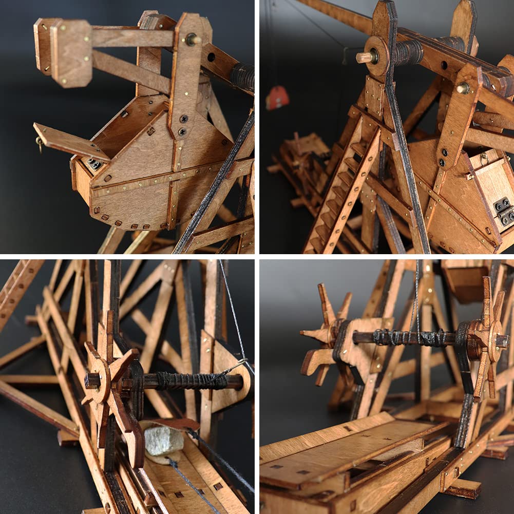 YAQUMW MINI Counterweight Trebuchet – Wooden DIY Tabletop Model Kit for Adults | Medieval Siege Puzzle
