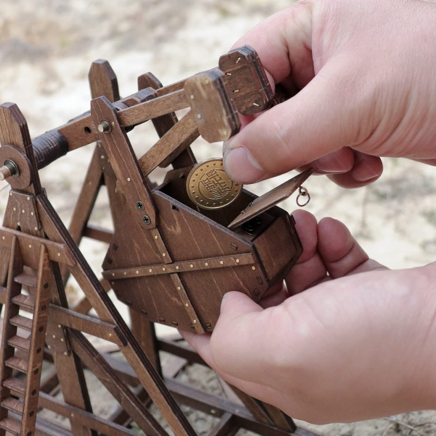 YAQUMW MINI Counterweight Trebuchet – Wooden DIY Tabletop Model Kit for Adults | Medieval Siege Puzzle