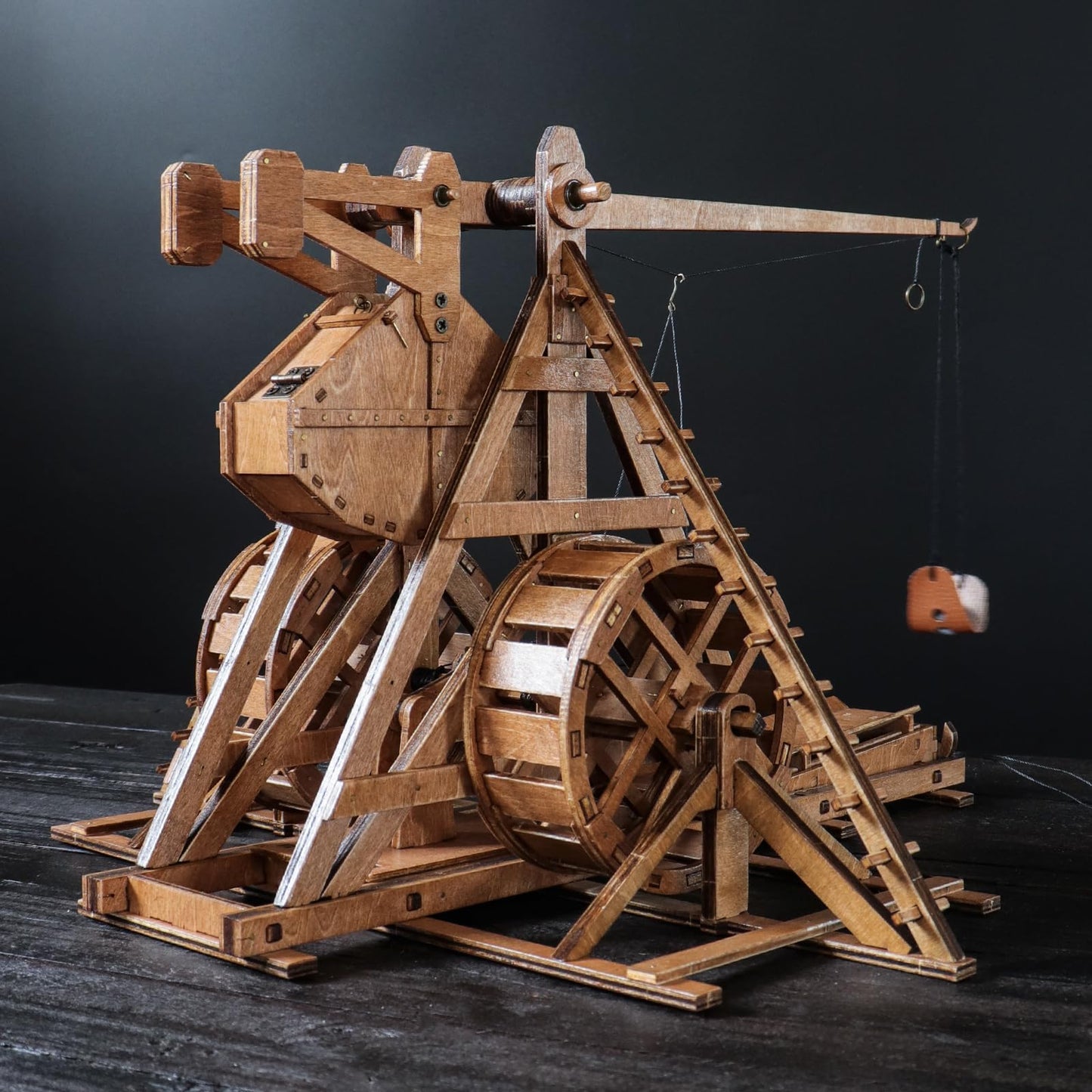 YAQUMW Mini Counterweight Trebuchet with Wheels – Medieval Wooden Mechanical Model Kit for STEM Desk Toy