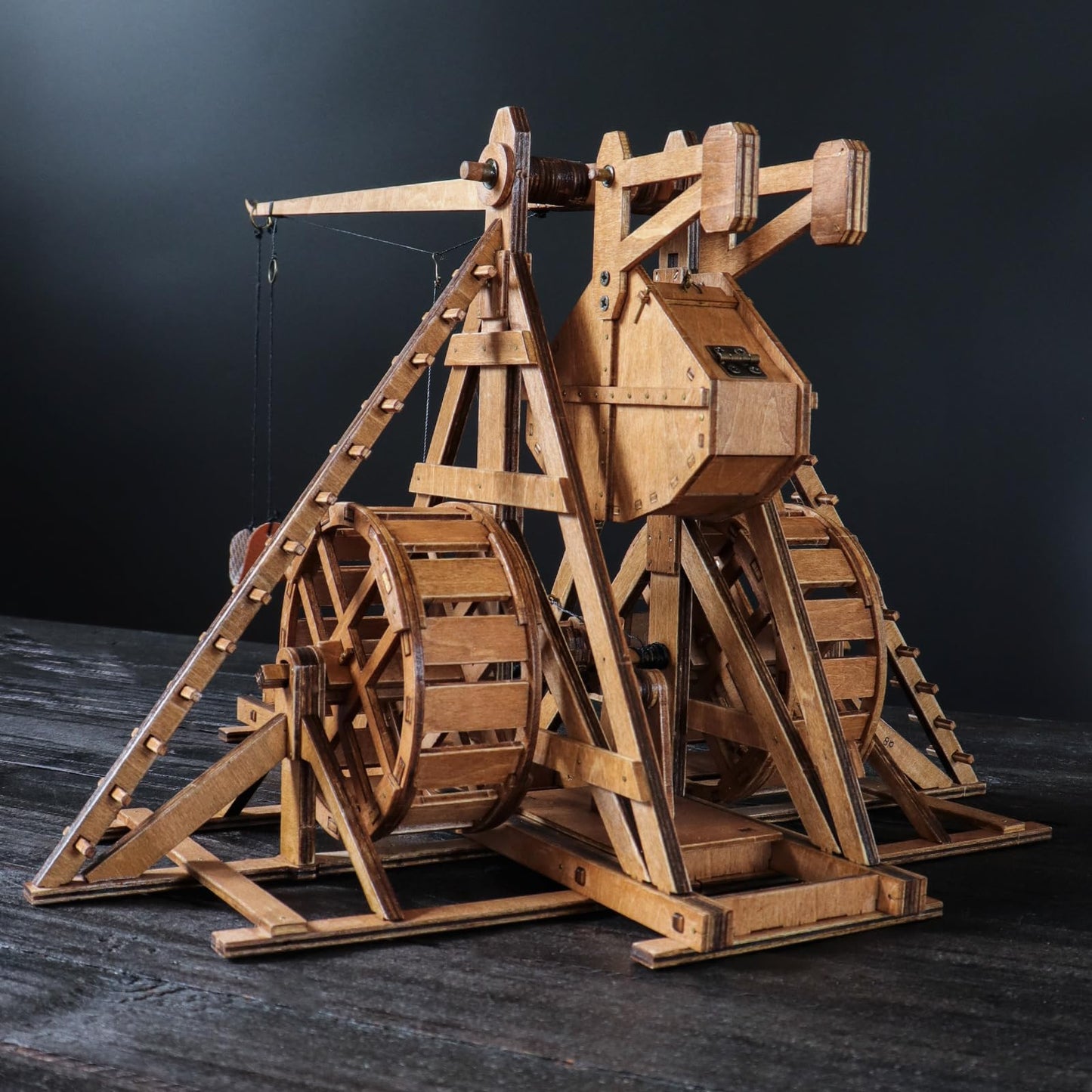 YAQUMW Mini Counterweight Trebuchet with Wheels – Medieval Wooden Mechanical Model Kit for STEM Desk Toy