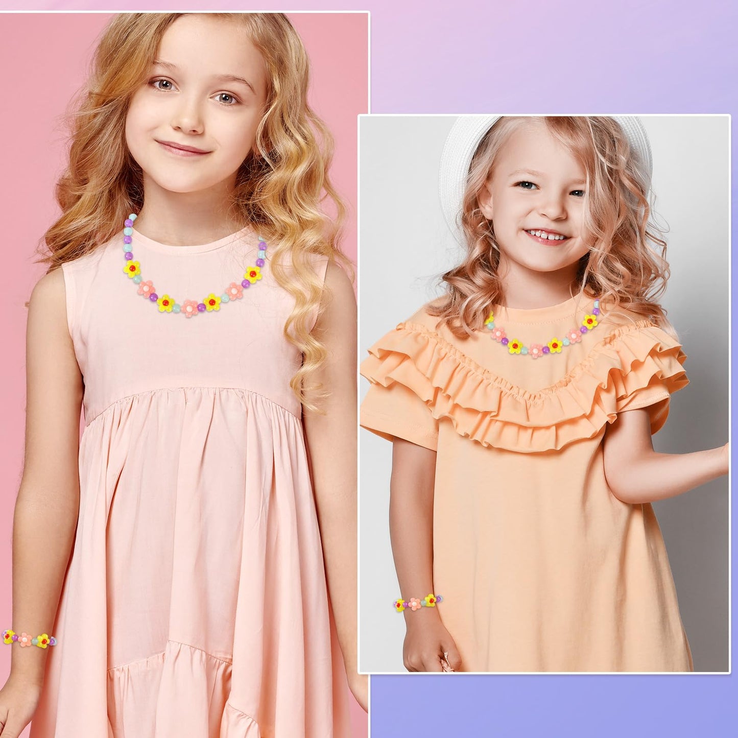 Yarkeuier Girls Jewelry Set – Flower Necklace & Bracelet for Toddlers (Yellow)