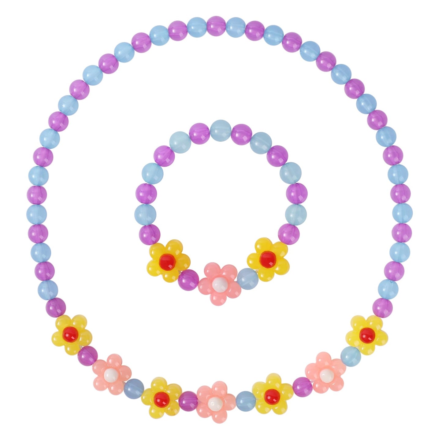 Yarkeuier Girls Jewelry Set – Flower Necklace & Bracelet for Toddlers (Yellow)