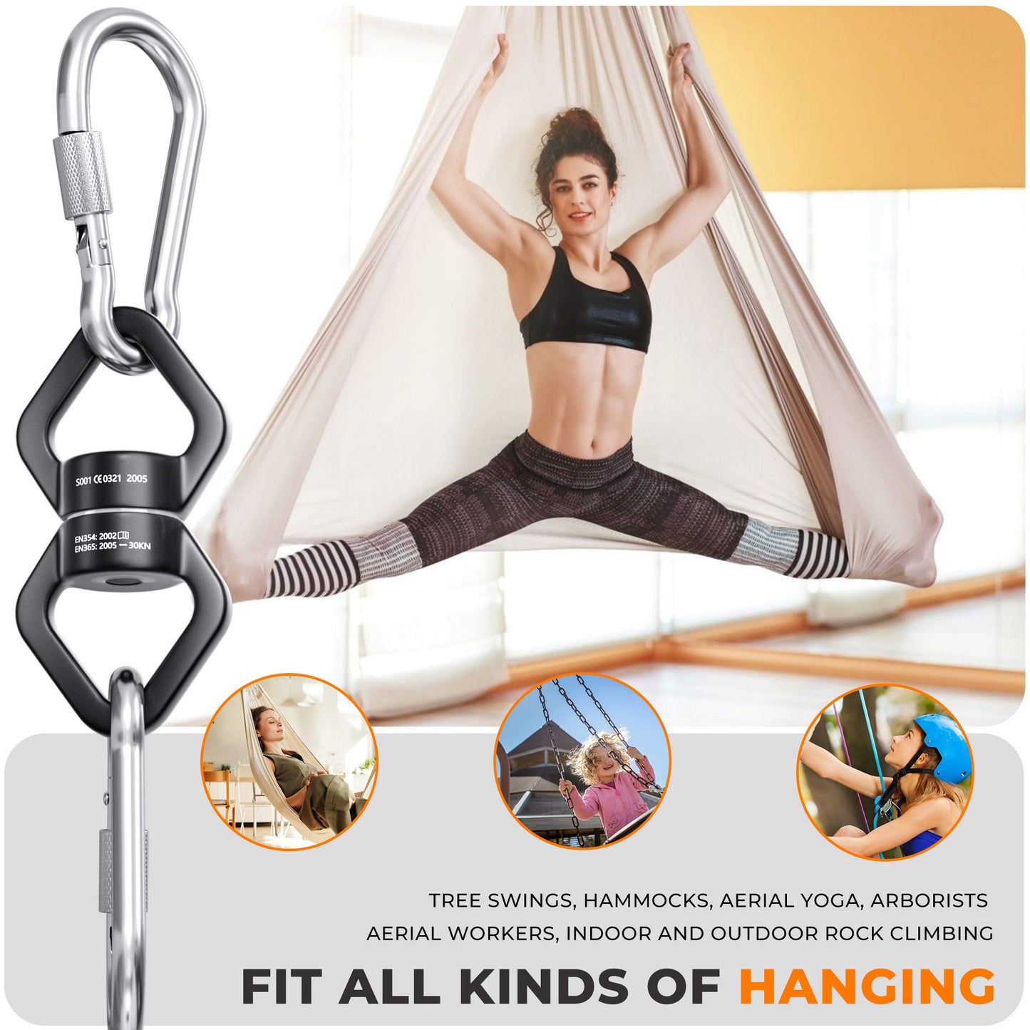 YARKOR Swing Swivel — 360° Safety Rotational Device, 30KN Capacity for Swings & Aerial Arts