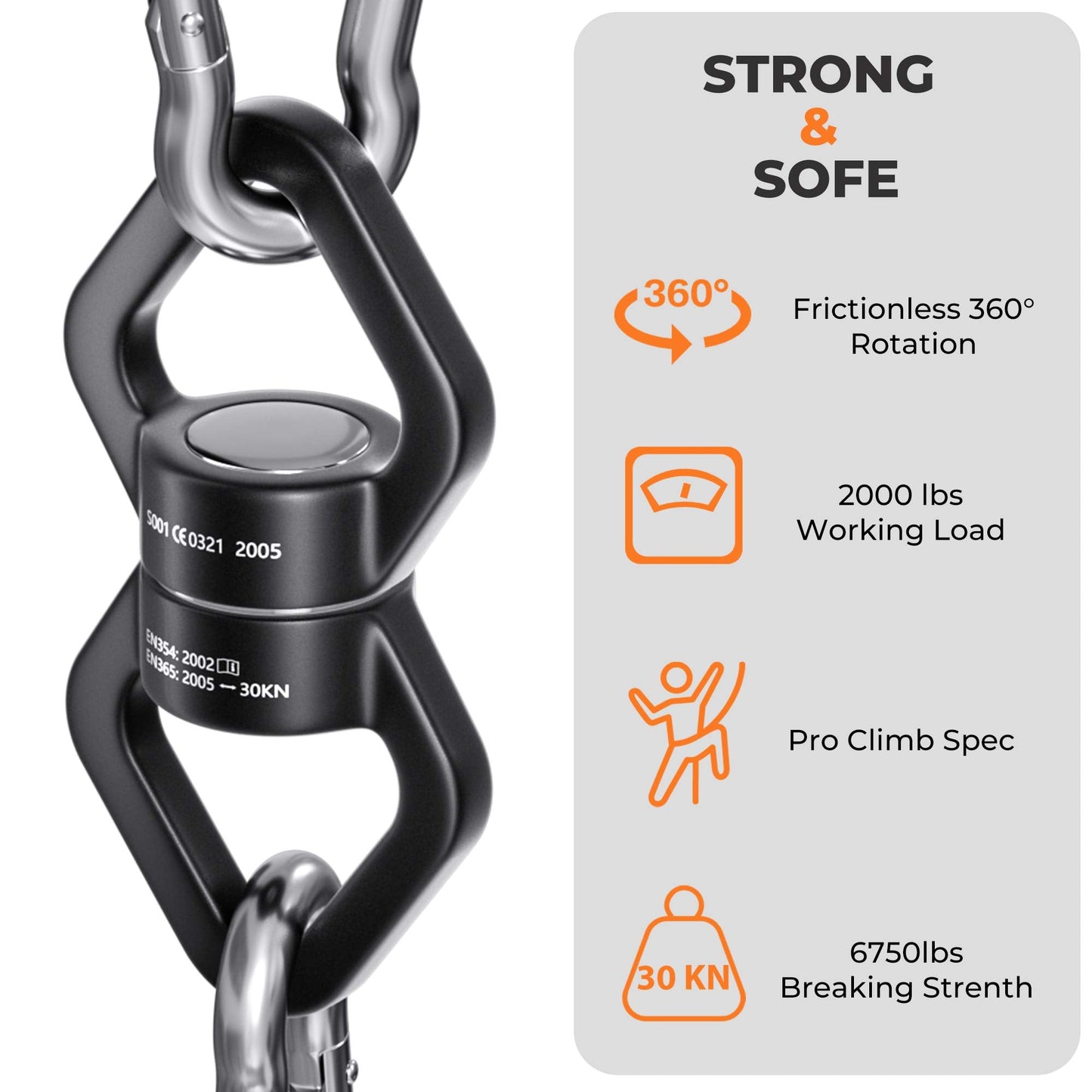 YARKOR Swing Swivel — 360° Safety Rotational Device, 30KN Capacity for Swings & Aerial Arts