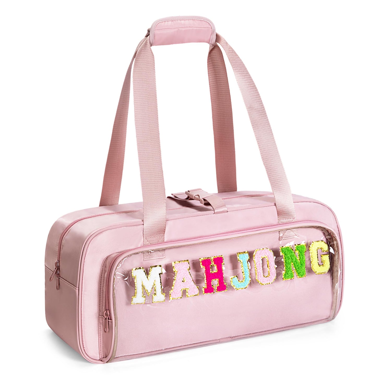 Yarwo 3-Piece Mahjong Bag Set – Clear Tile Bags, Adjustable Mat Buckle, Pink Case (Case Only)