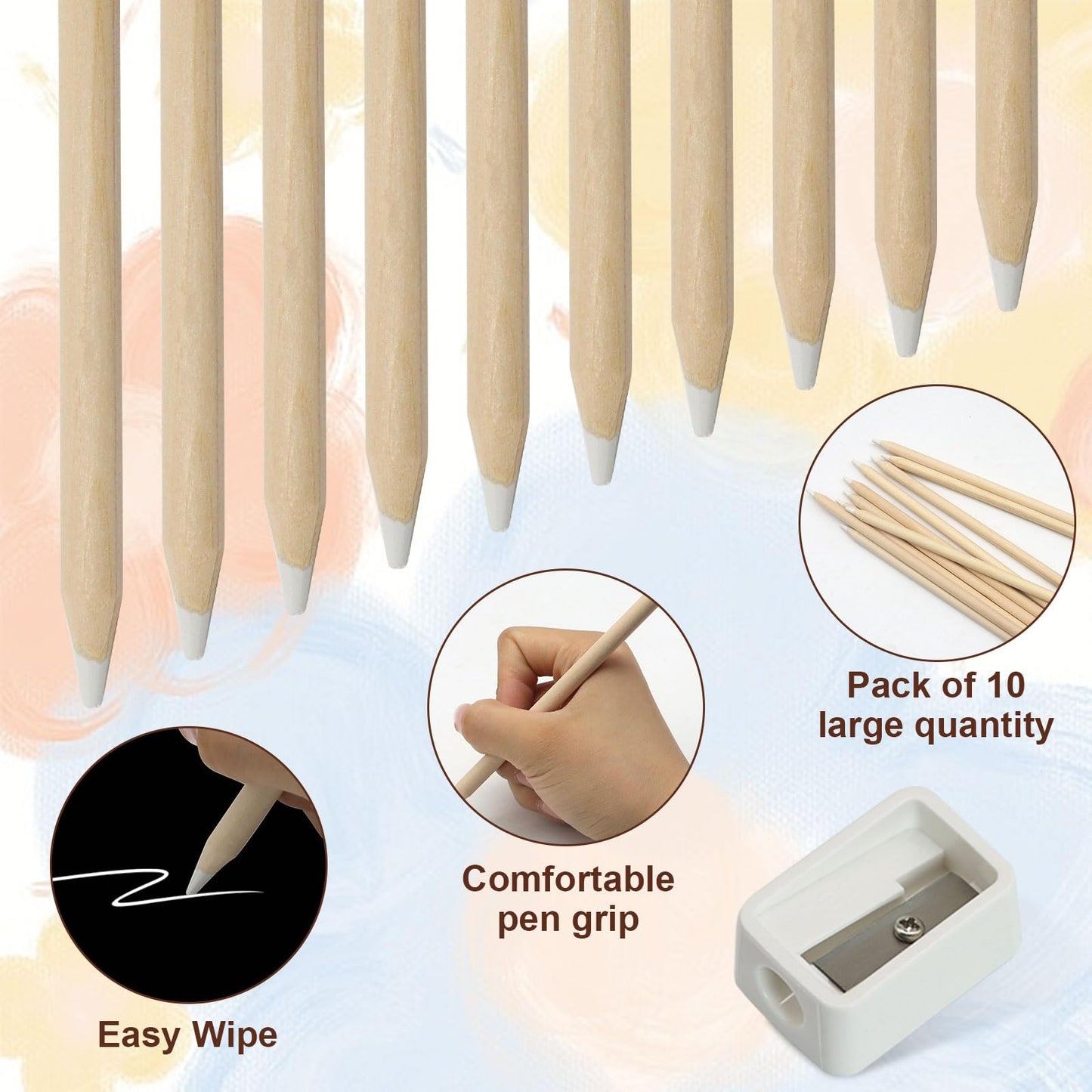 Yasdyri White Chalk Pencil 10-Pack – Drawing, Sketching & Blending for Beginners & Artists