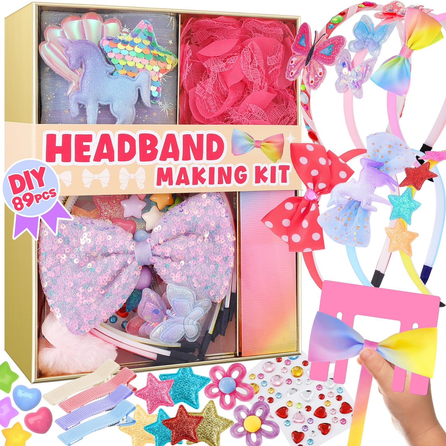YASEST Arts and Crafts Kit for Girls – DIY Headband Making Kit with 89 Pieces | Gift for Kids Aged 5-12