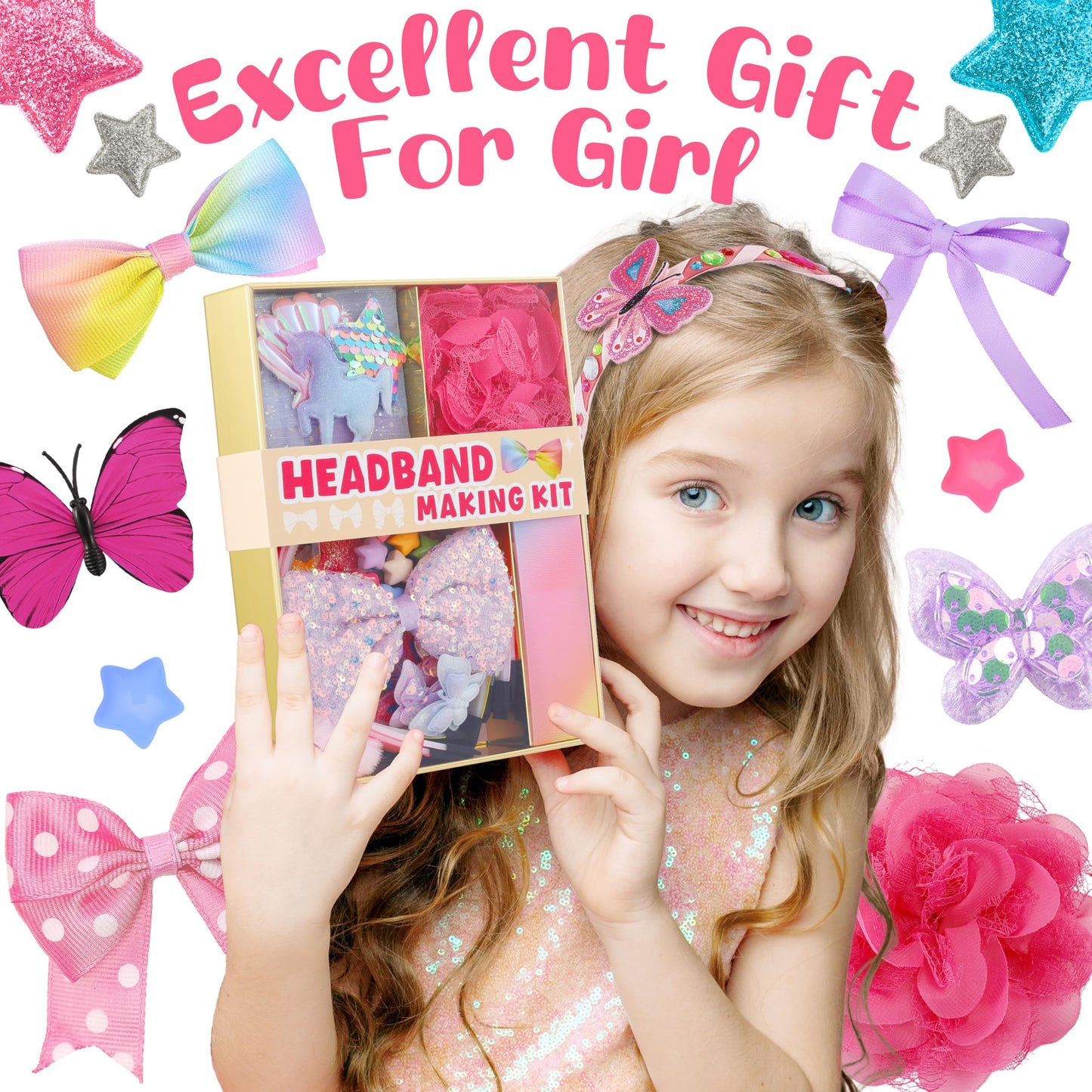 YASEST Arts and Crafts Kit for Girls – DIY Headband Making Kit with 89 Pieces | Gift for Kids Aged 5-12