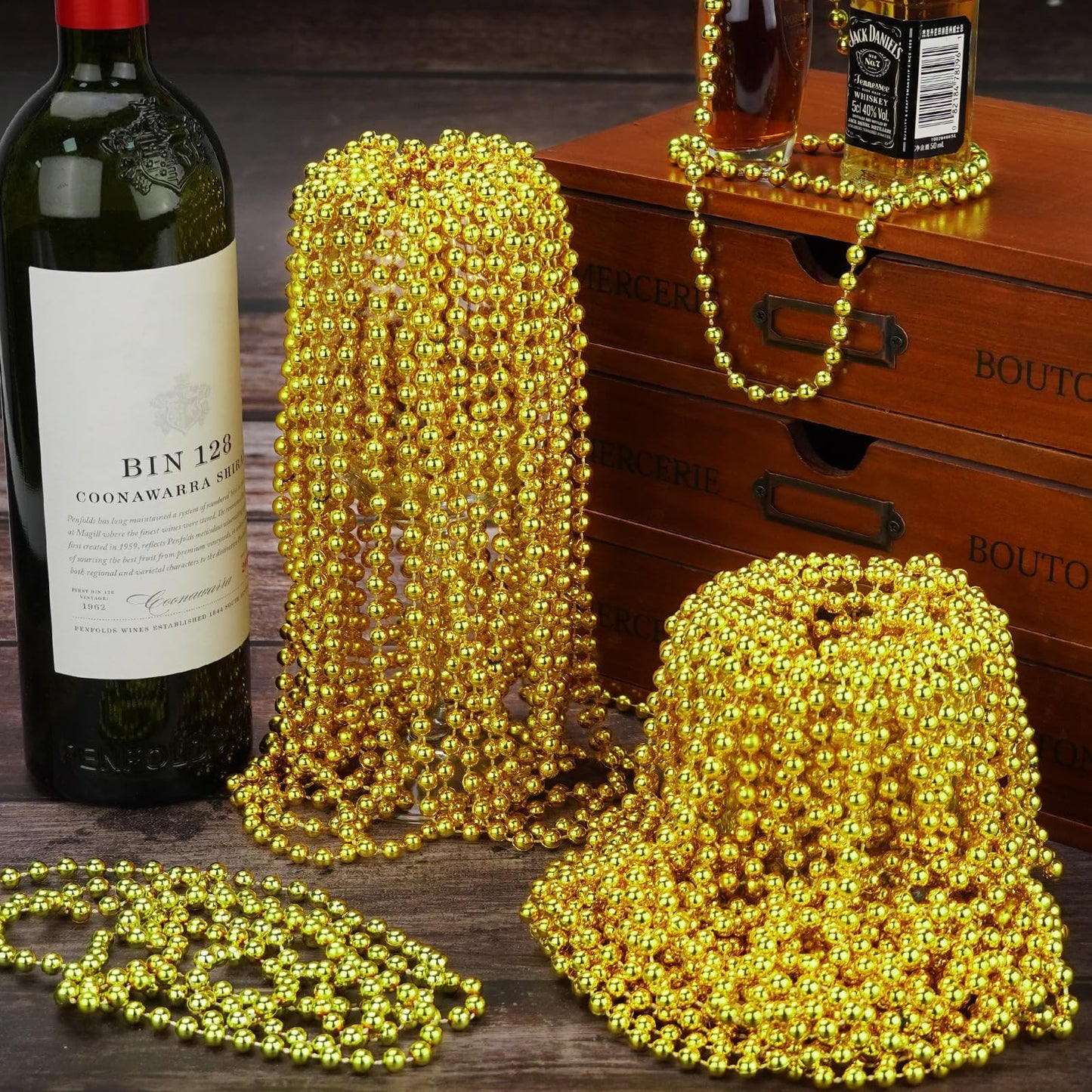 YAXINRUI 12 PCS Gold Bead Necklaces – Mardi Gras Beads, 33-Inch Gold Beaded Necklaces for Festive Parties & Decor