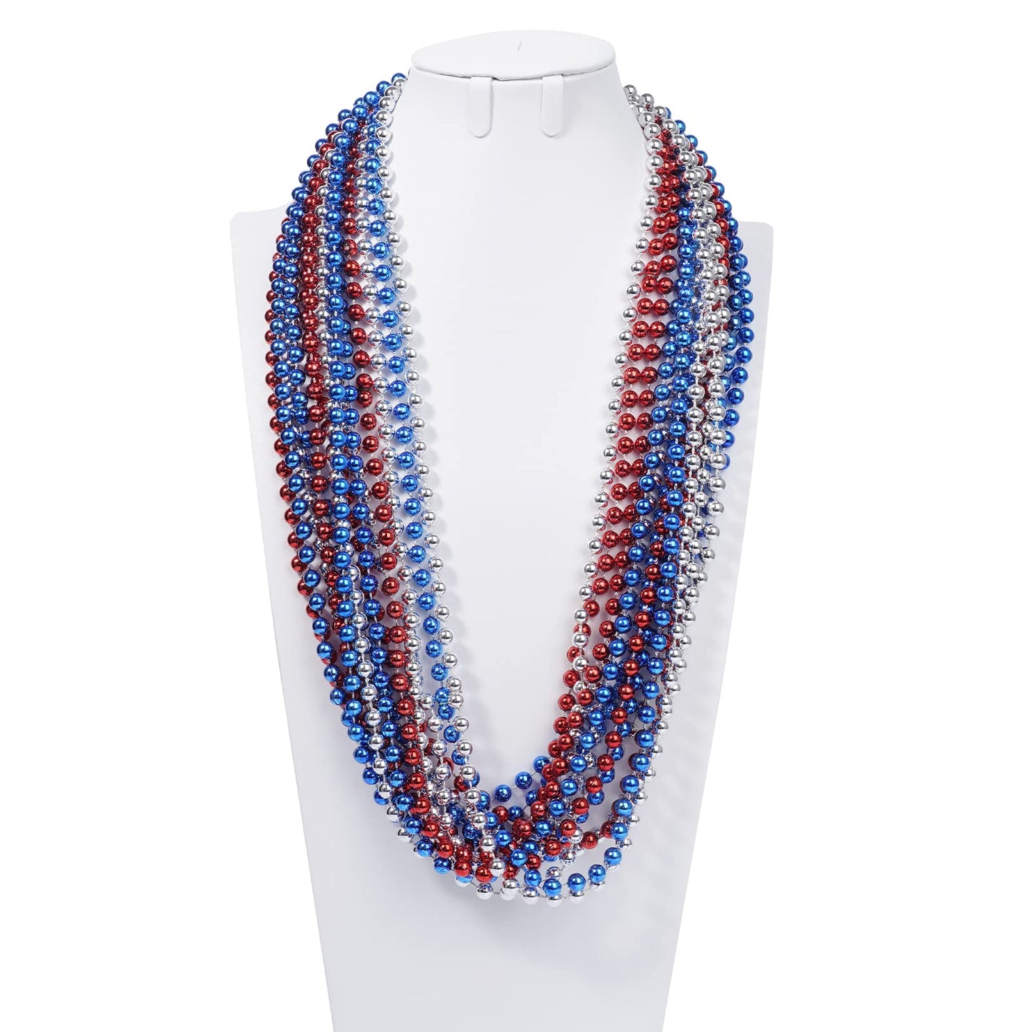 YAXINRUI 15 PCS Patriotic Beaded Necklaces – 33-Inch 4th of July Beads for Parades & Parties