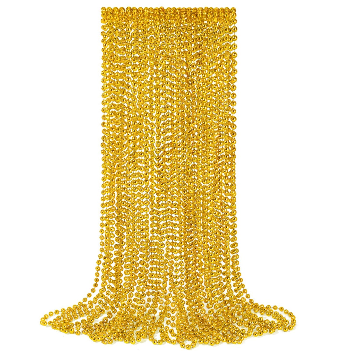 YAXINRUI 12 PCS Gold Bead Necklaces – Mardi Gras Beads, 33-Inch Gold Beaded Necklaces for Festive Parties & Decor