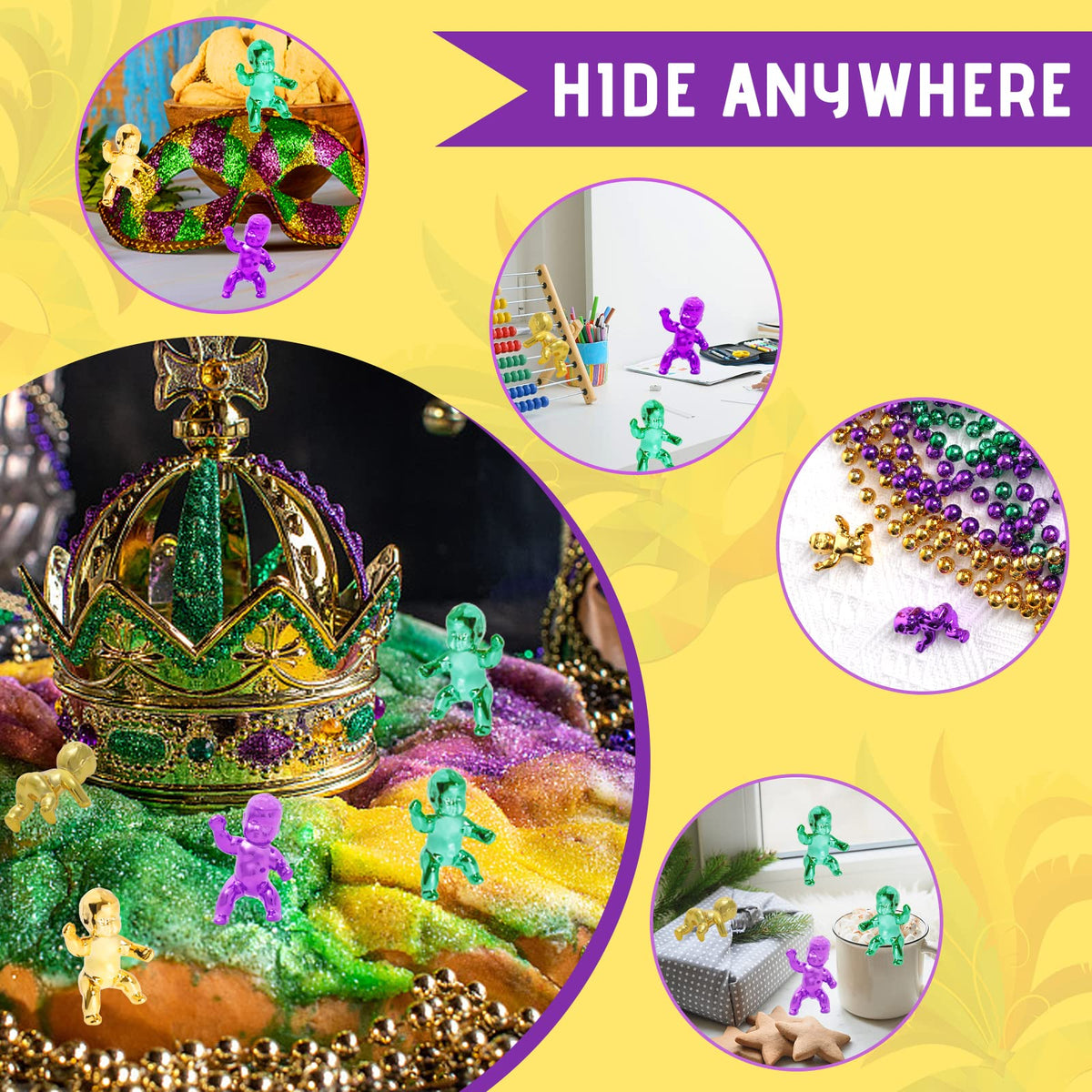 YAXINRUI King Cake Babies – 36 Mini Plastic Mardi Gras Figures for Cake, Ice Cubes & Party Fun