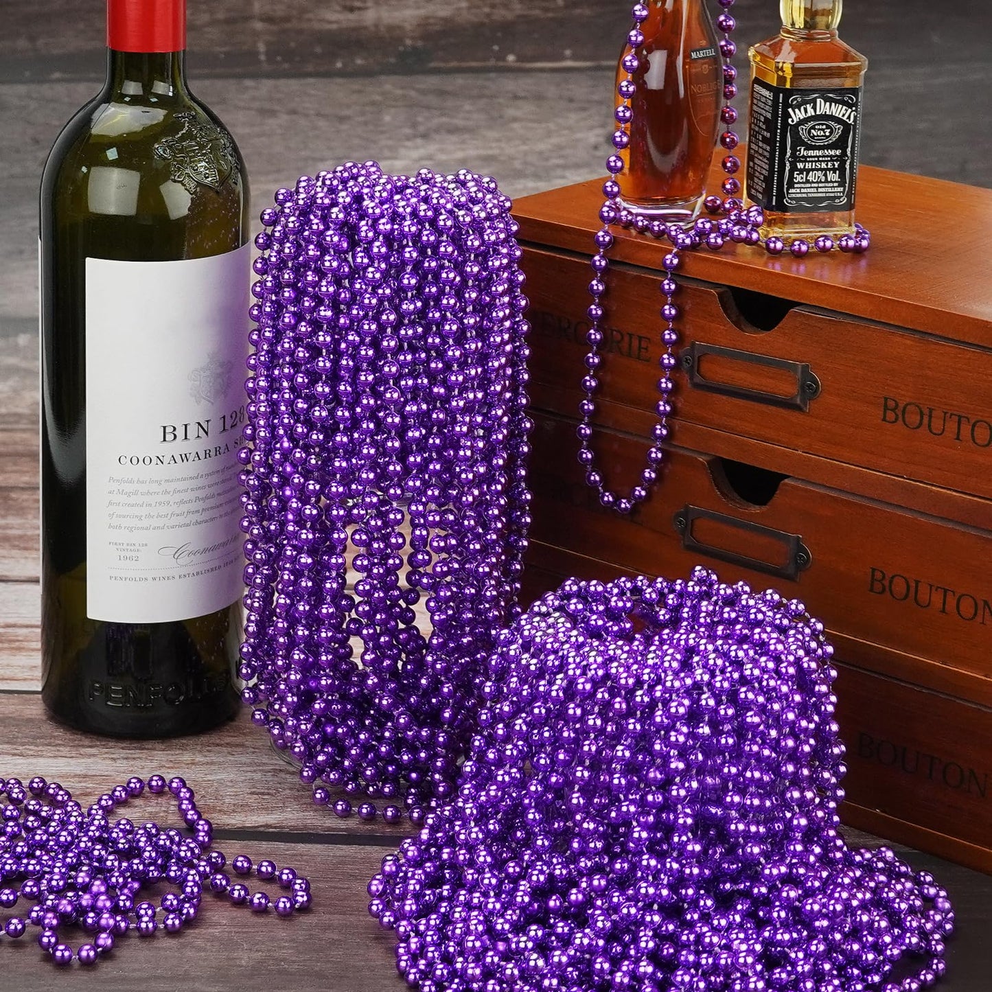 YAXINRUI 24 PCS Purple Mardi Gras Beads – 33-Inch Beaded Necklaces for Parties & Costumes