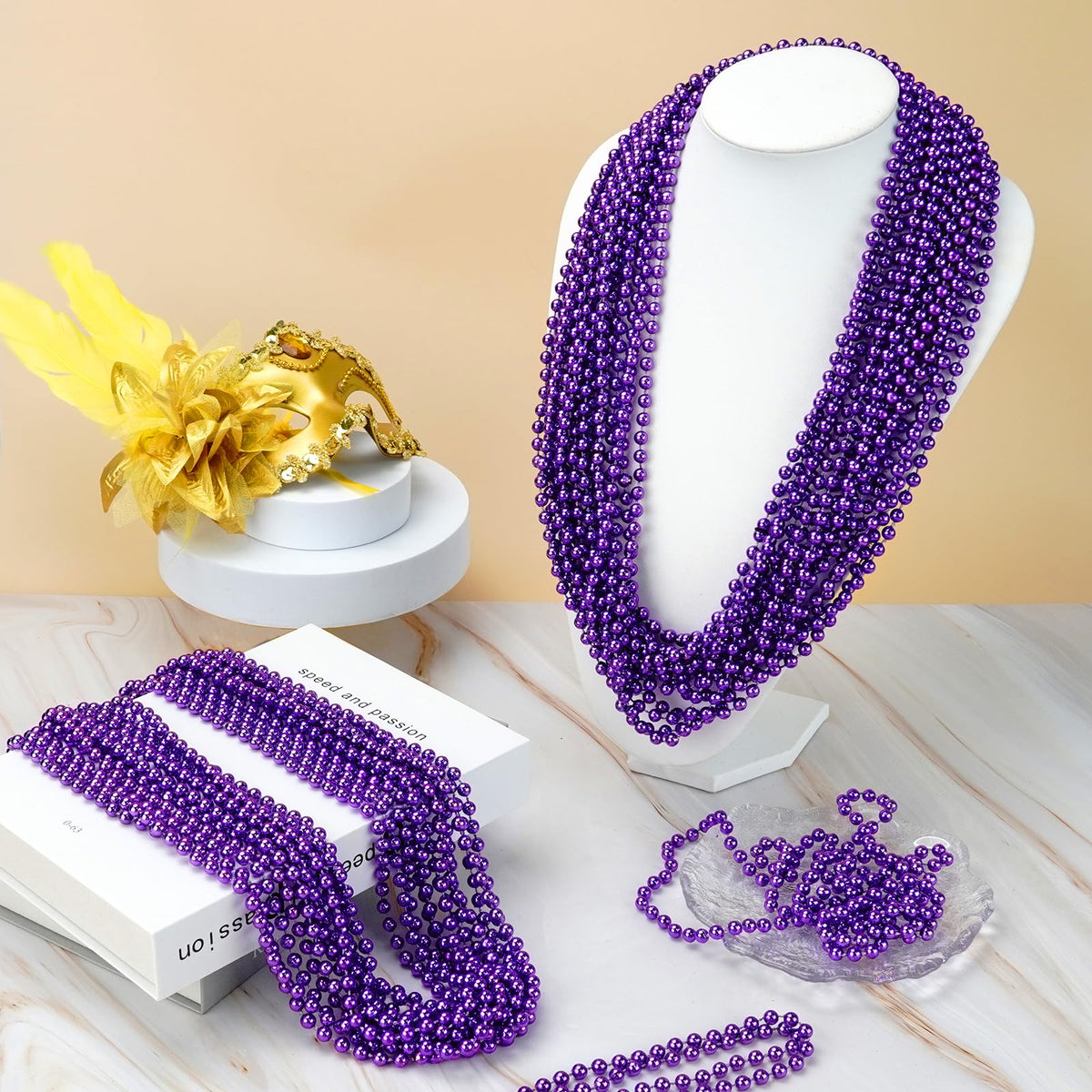 YAXINRUI 24 PCS Purple Mardi Gras Beads – 33-Inch Beaded Necklaces for Parties & Costumes