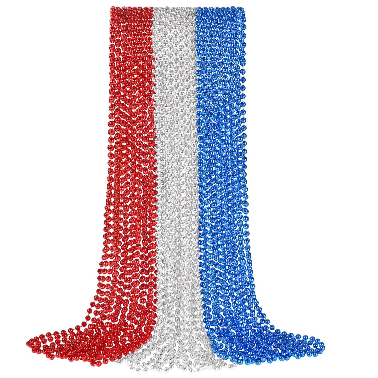 YAXINRUI 15 PCS Patriotic Beaded Necklaces – 33-Inch 4th of July Beads for Parades & Parties
