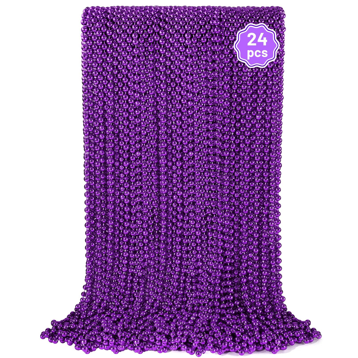 YAXINRUI 24 PCS Purple Mardi Gras Beads – 33-Inch Beaded Necklaces for Parties & Costumes