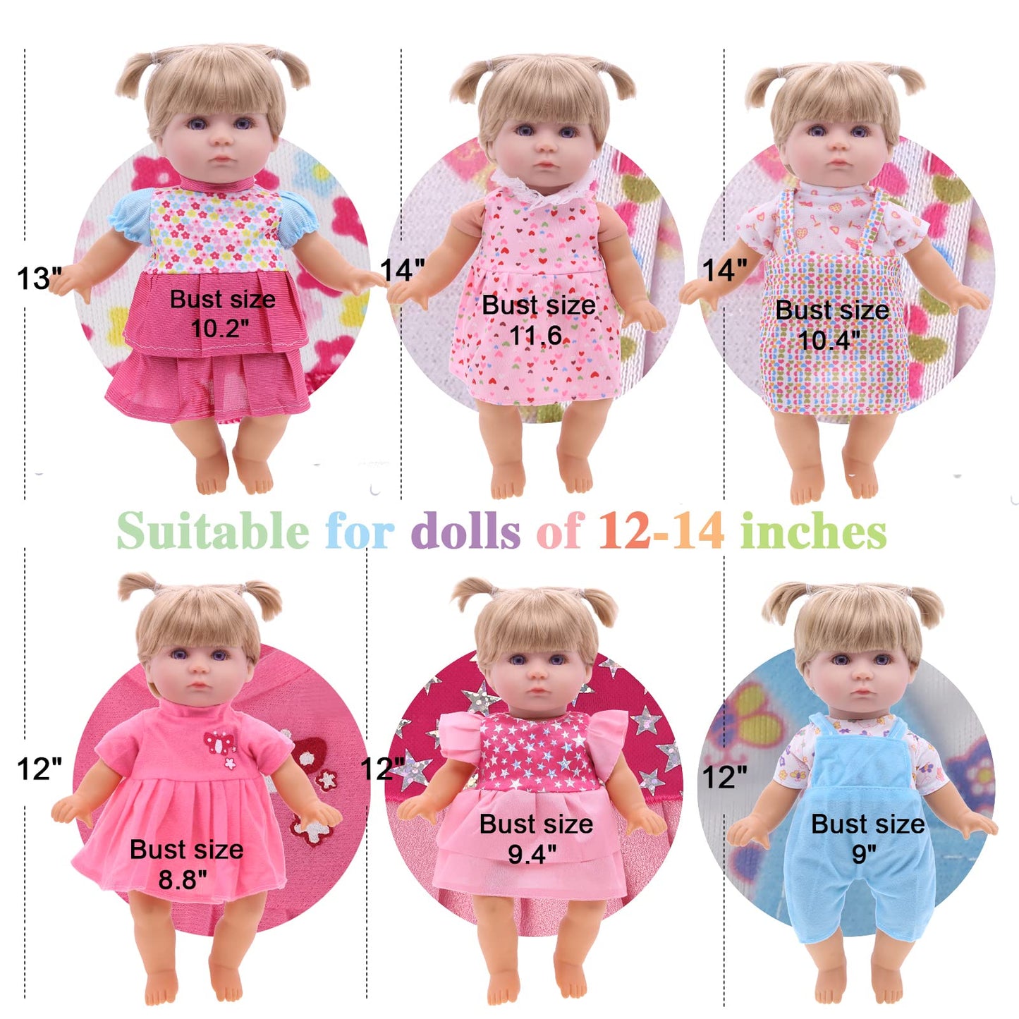 YAYYAY Alive Doll Clothes — 12 Sets Colorful Princess Dresses, Romper & Sweater for 12–14 Inch Dolls