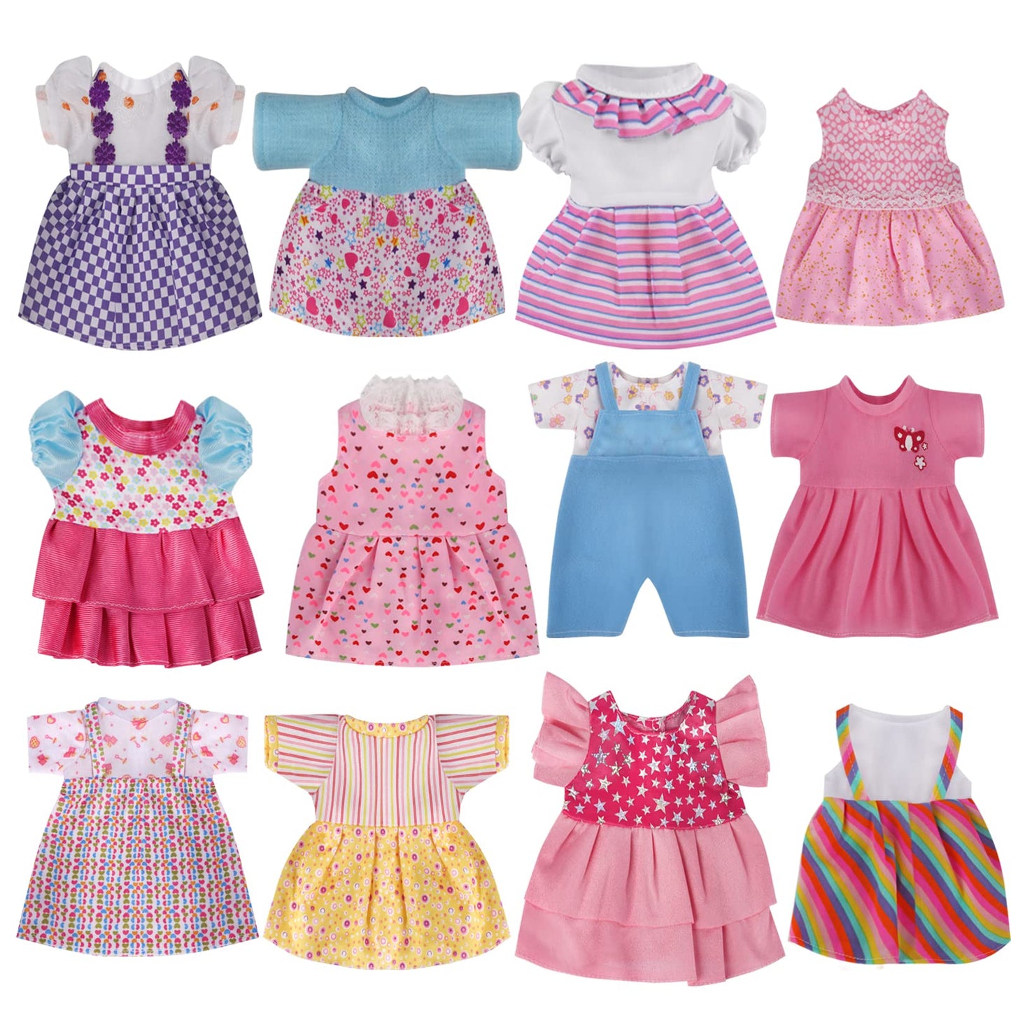 YAYYAY Alive Doll Clothes — 12 Sets Colorful Princess Dresses, Romper & Sweater for 12–14 Inch Dolls