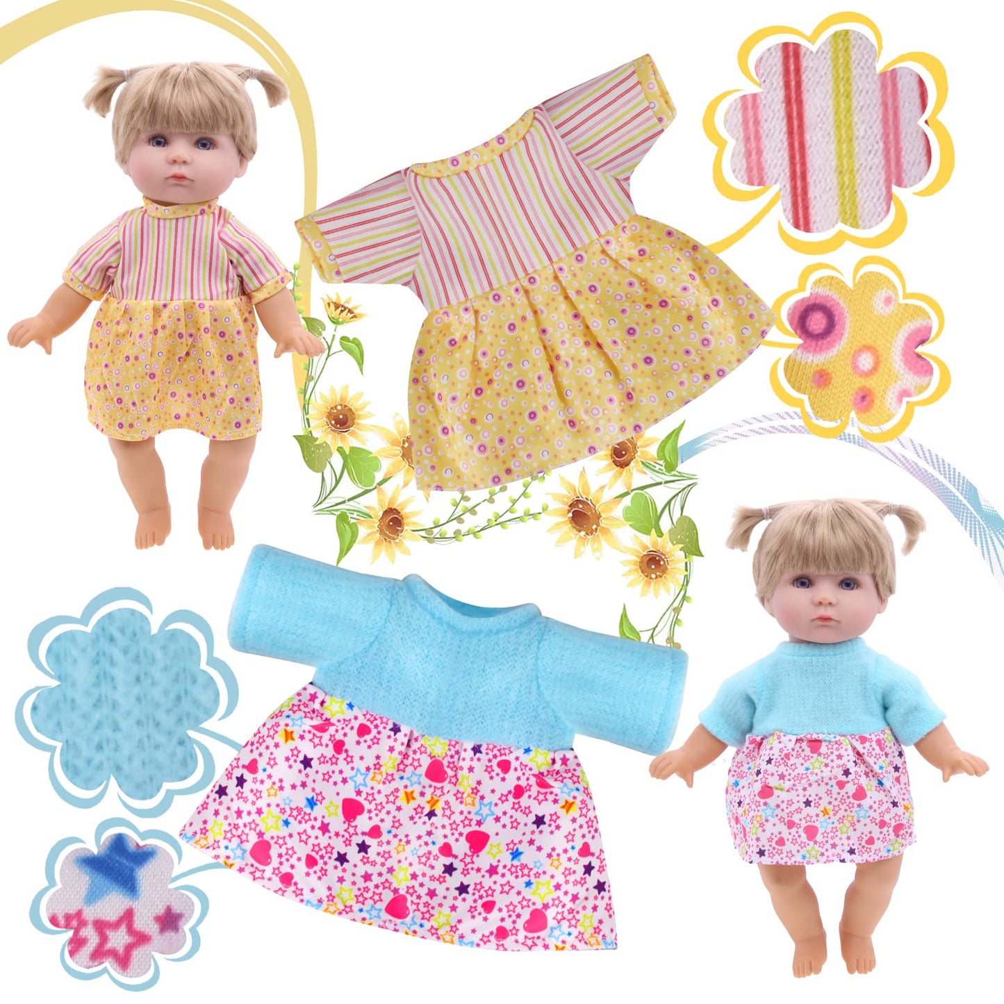 YAYYAY Alive Doll Clothes — 12 Sets Colorful Princess Dresses, Romper & Sweater for 12–14 Inch Dolls