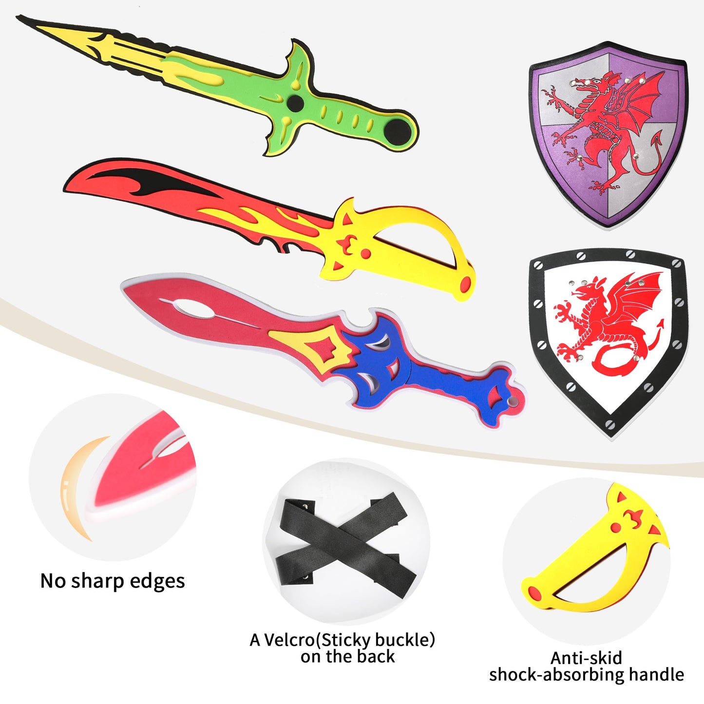 YAYYAY Foam Swords & Shields Play Set – 16-Inch, 5-Piece Kids Weapons